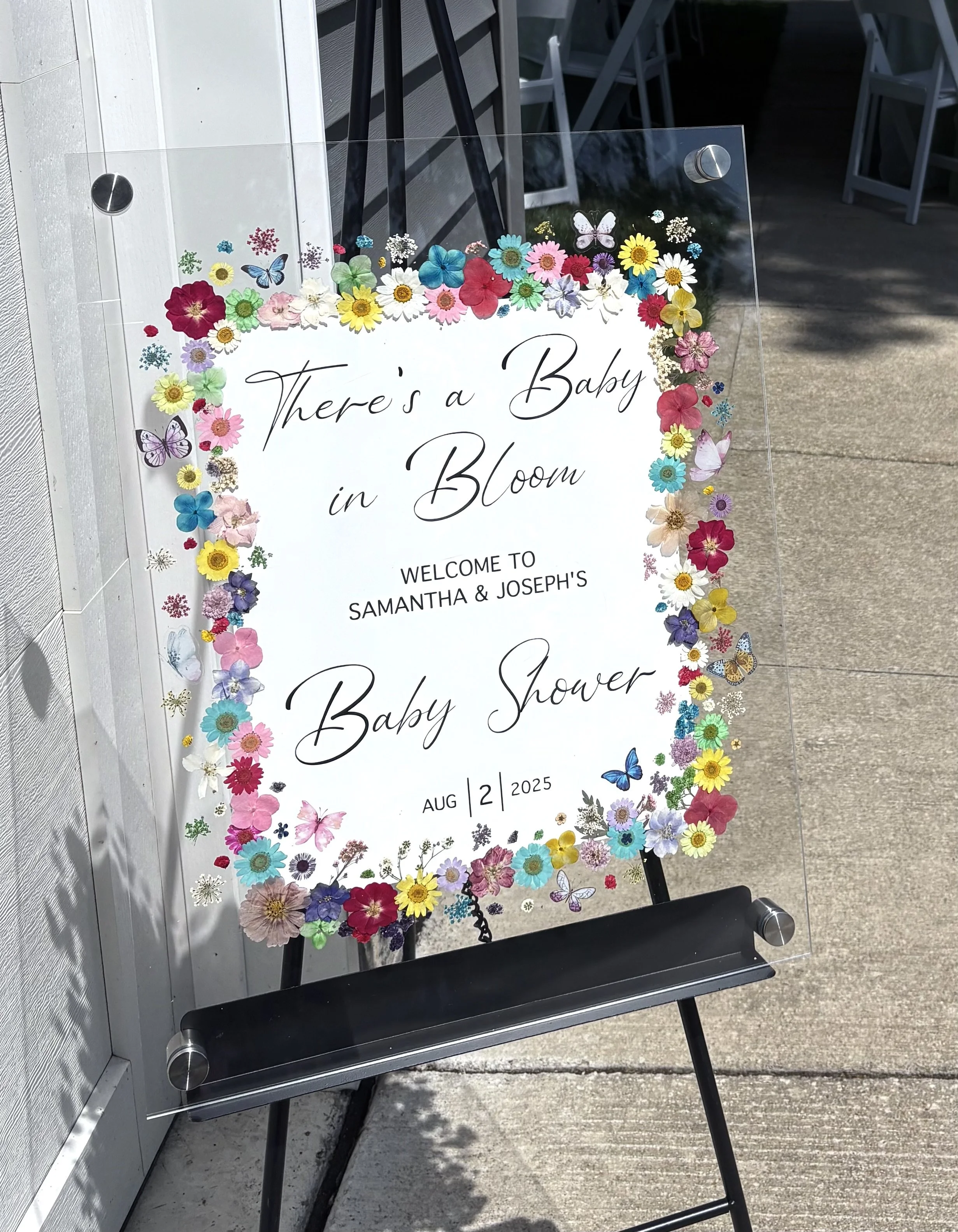 Pressed flowers custom baby shower welcome sign