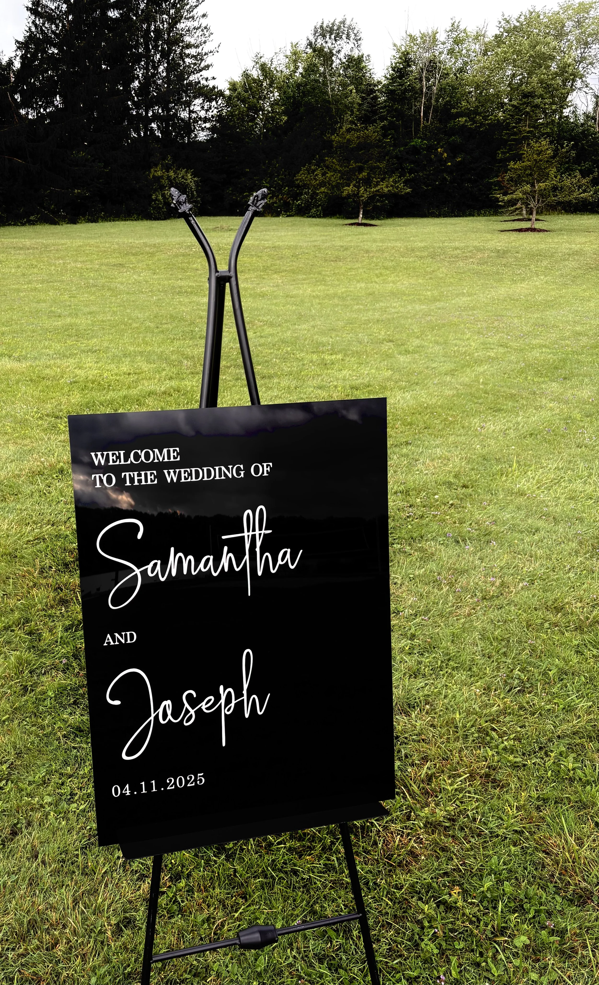 Black acrylic custom wedding welcome sign