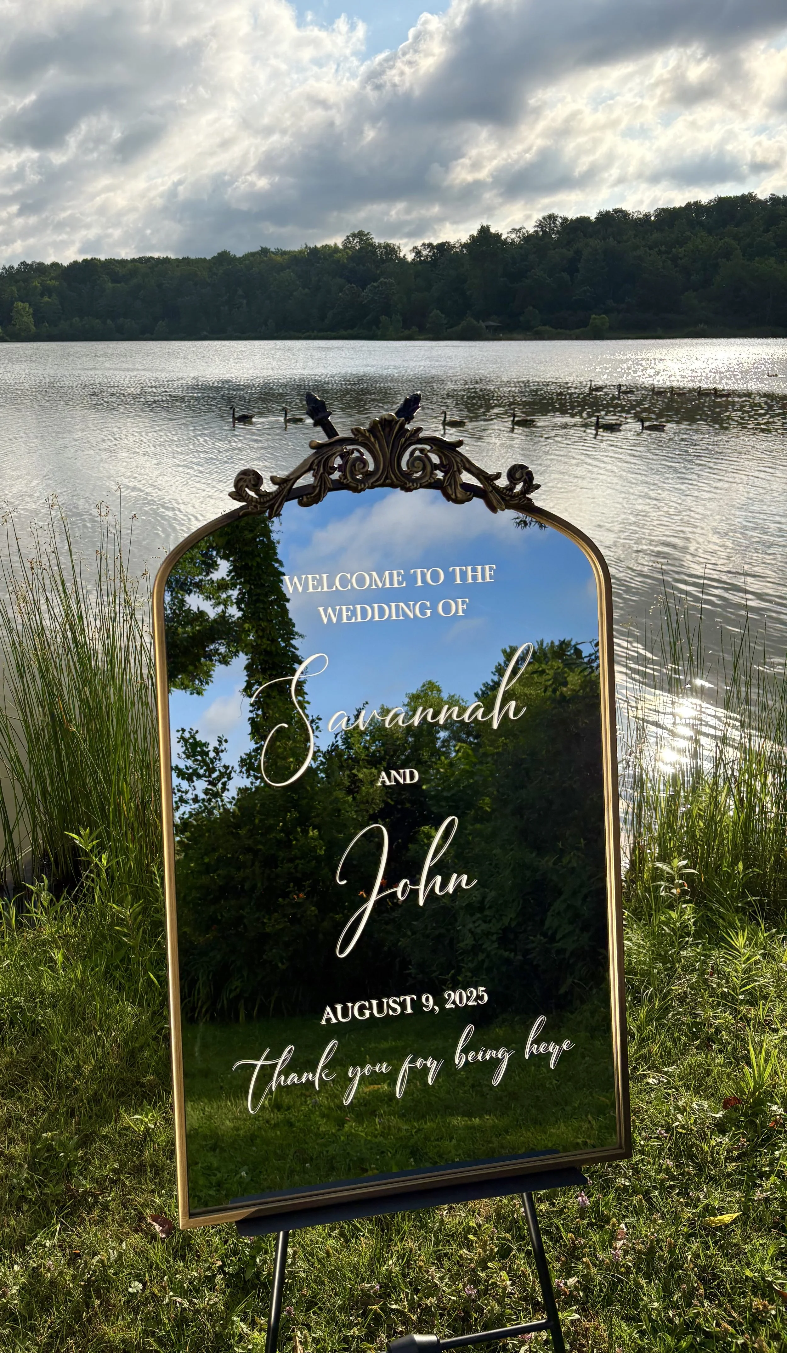 Gold mirror custom wedding welcome sign