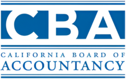 Logo of the California Board of Accountancy featuring the acronym CBA in bold blue letters.