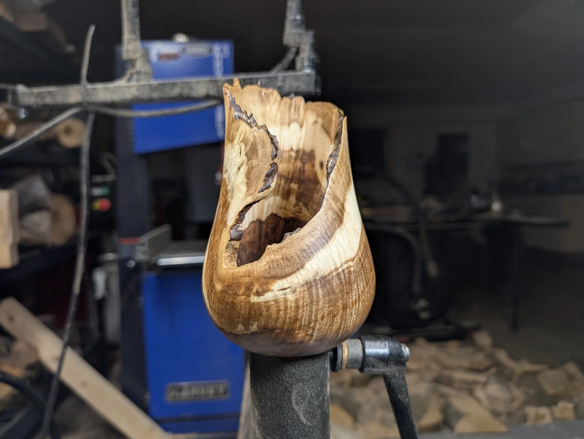 Figured Big Leaf Maple Burl Natural Edge Windowed Vessel