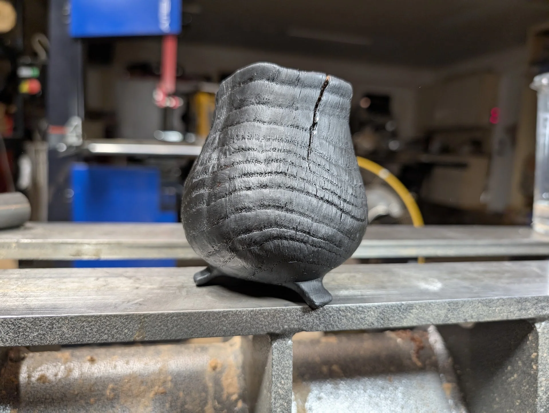 Footed Charred Spalted White Oak Pot / Vase
