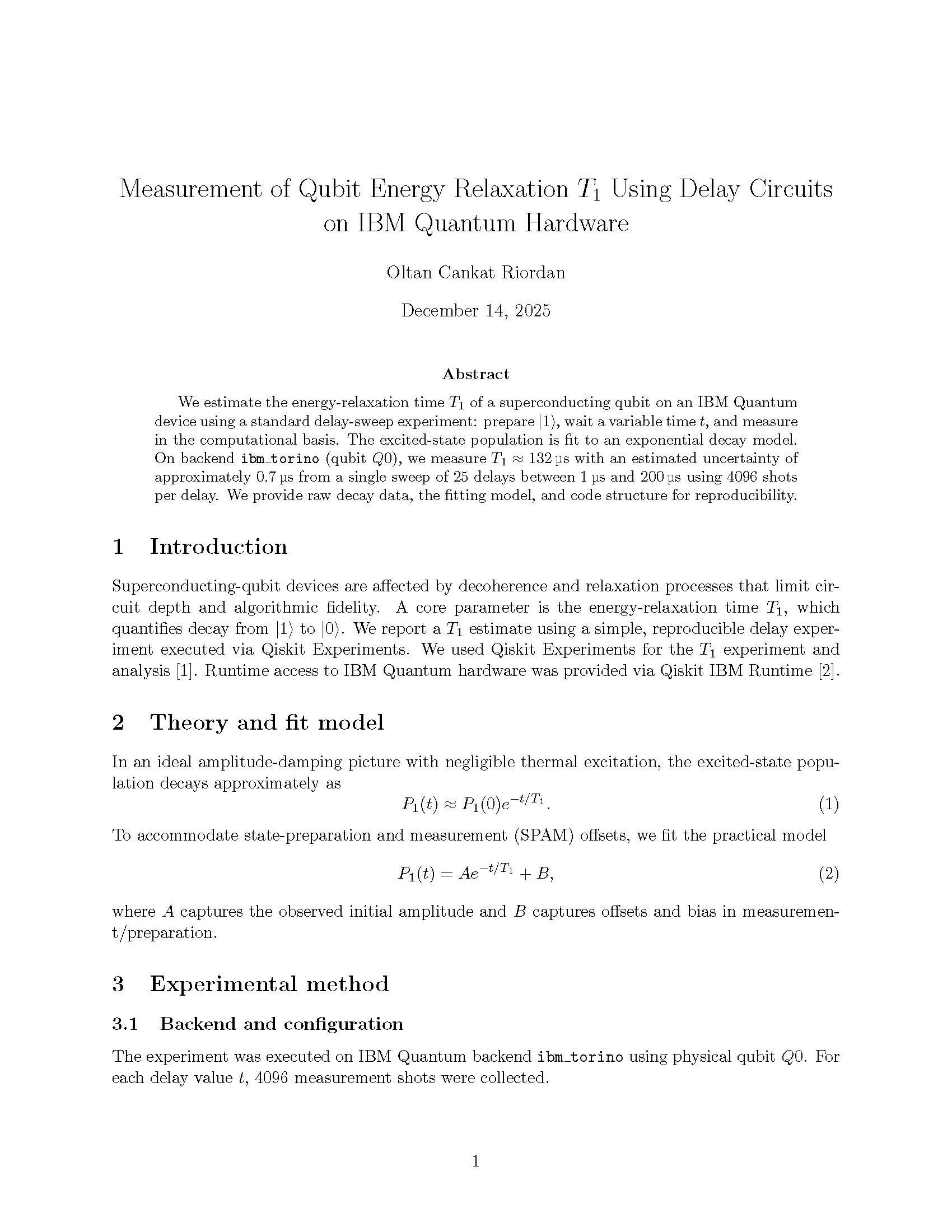 Measurement_of_Qubit_Energy_Relaxation_T1_Using_Delay_Circuits_on_IBM_Quantum_Devices