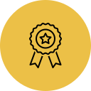 Gold medal with a star in the center, attached to a ribbon