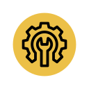 Icon of a gear with a lightbulb inside, representing ideas or innovation.