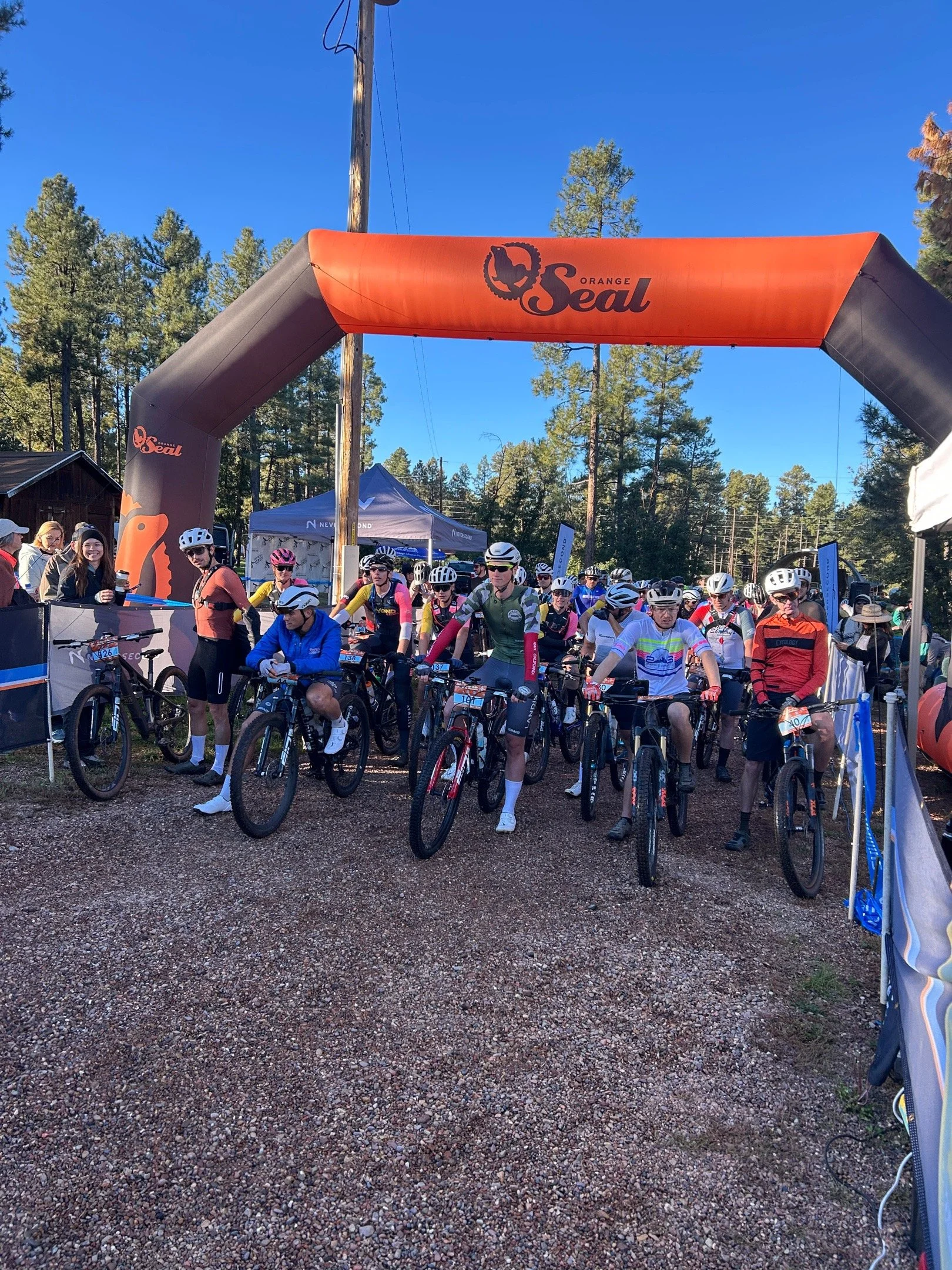  Beyond Racers queue up at the start line for the 50 mile event.  Due to wet trail conditions, the 50 mile event was extended to a 68 mile gravel/trail race. 