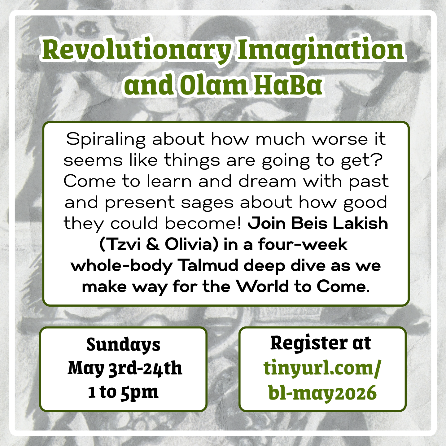 Text in front of a faded background of small critters carrying grapes reads as below.