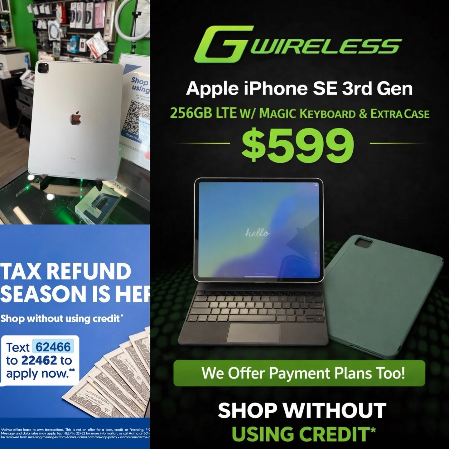 Apple IPad Pro 12.9 5th Generation 256gb LTE Silver With Magic Keyboard and Extra Folio Case $599 Works For AT&amp;T Verizon Cricket T-Mobile Gwireless 2609 East Ashlan Ave Fresno Ca 93726 559-554-5207 www.gwirelessfresno.com