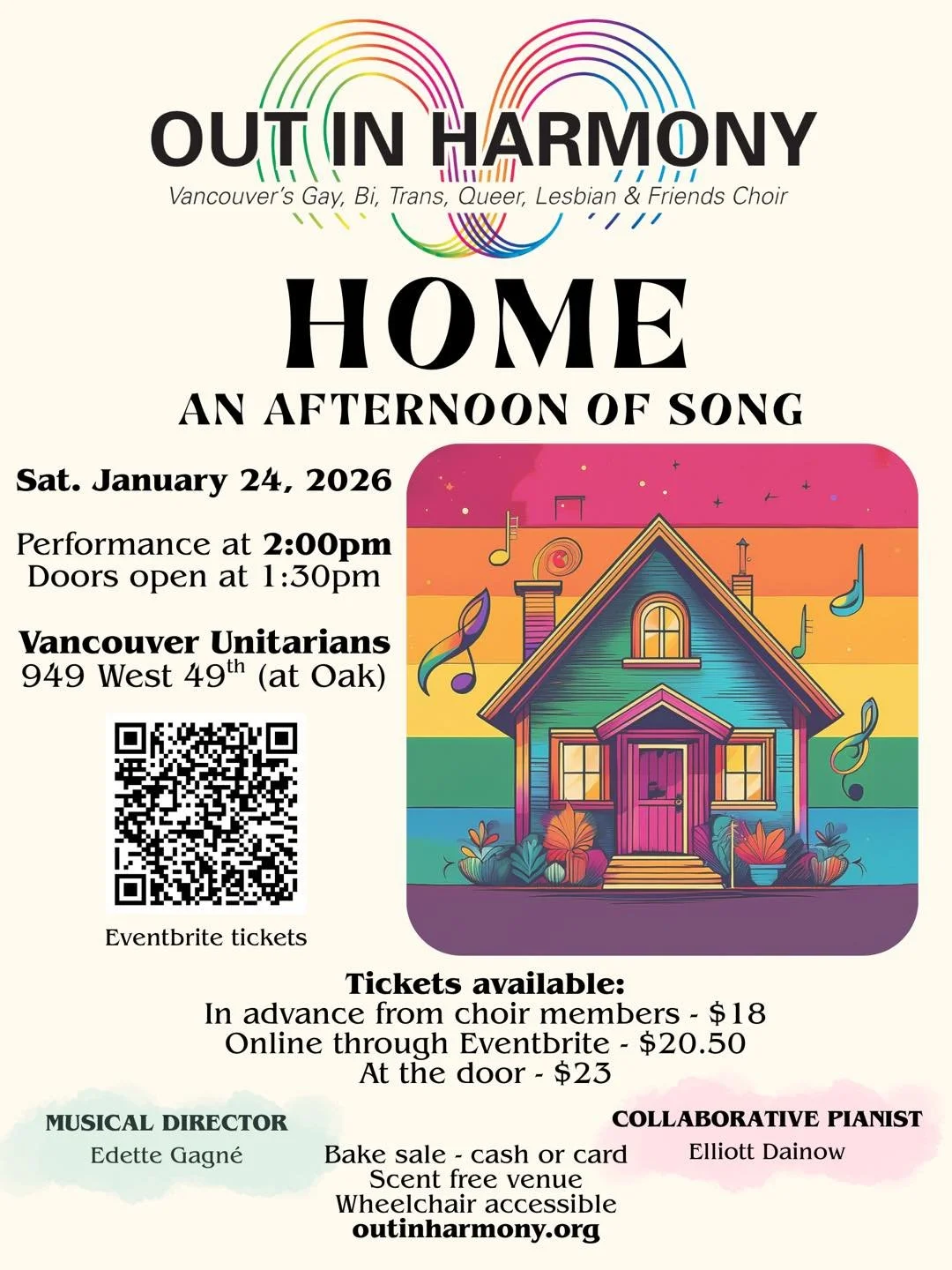 OUT IN HARMONY presents HOME: An Afternoon of Song. 
