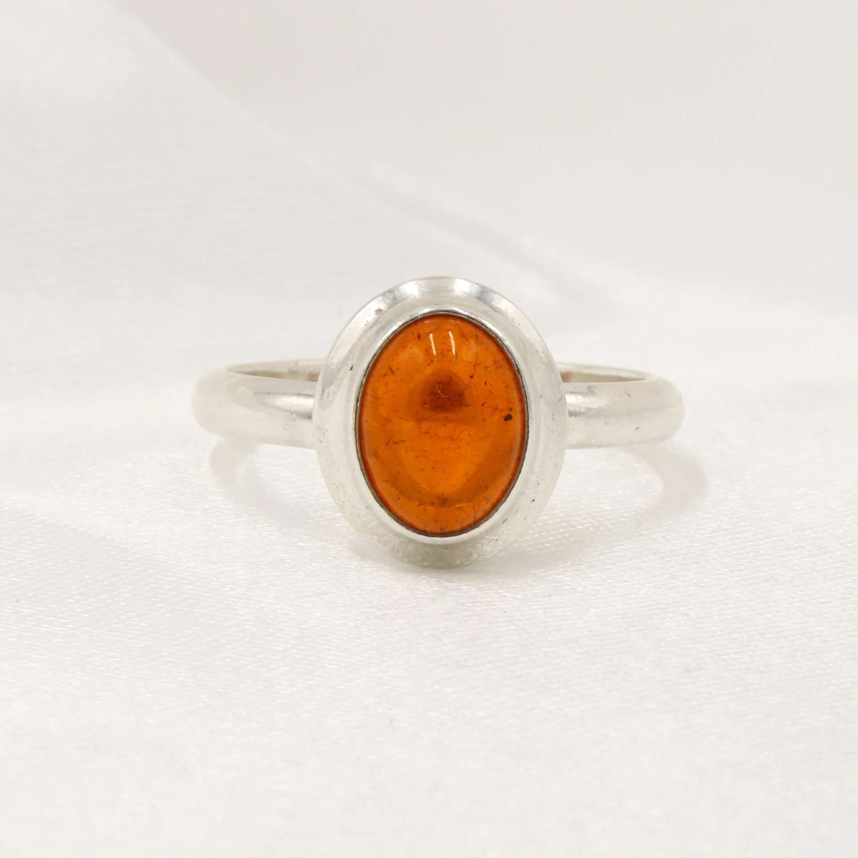 Pre-loved Sterling Silver Bezel Set Amber Ring, Size K 1/2