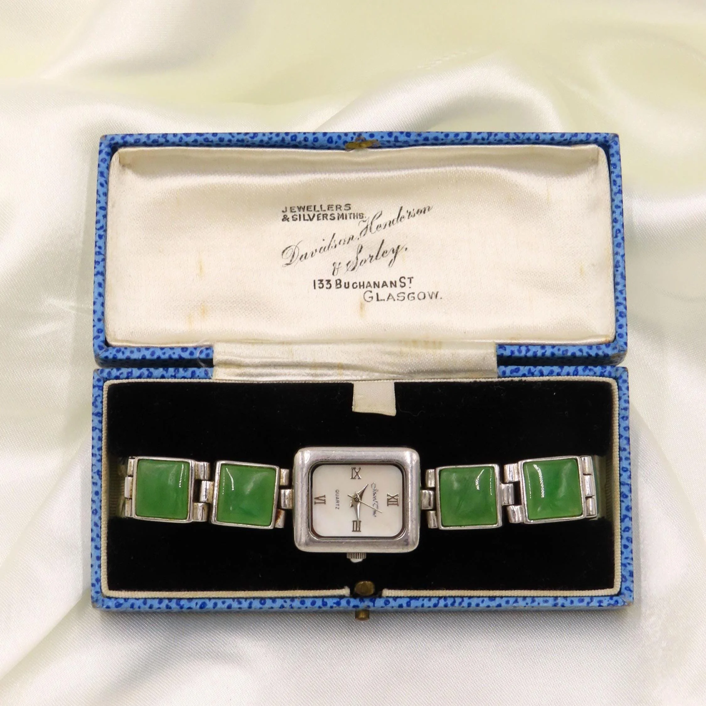 Pre-loved Sterling Silver and Jadeite 'Jewel Time' Quartz Bracelet Watch