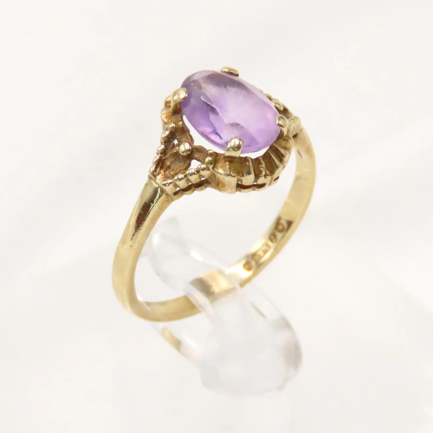 Vintage 1965 9ct Gold Amethyst Dress Ring, Size N