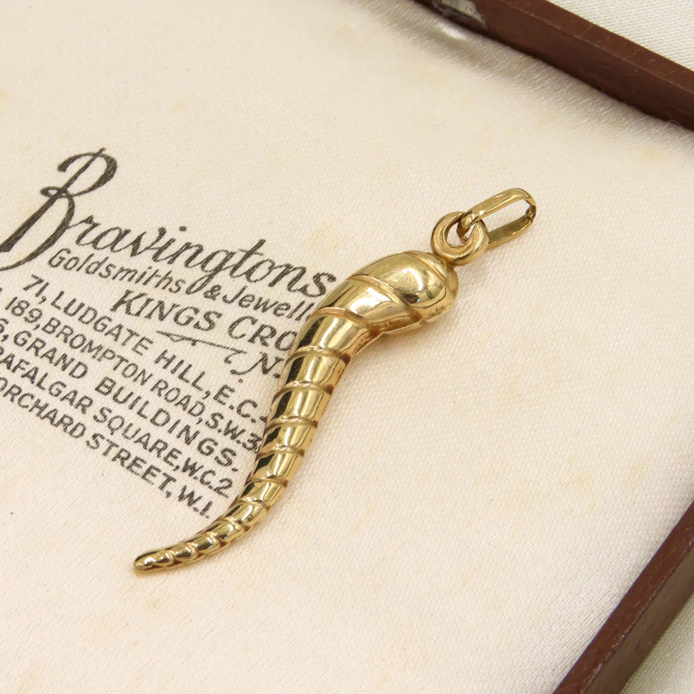 Vintage 1985 9ct Gold Lucky Horn, Cornicello Pendant