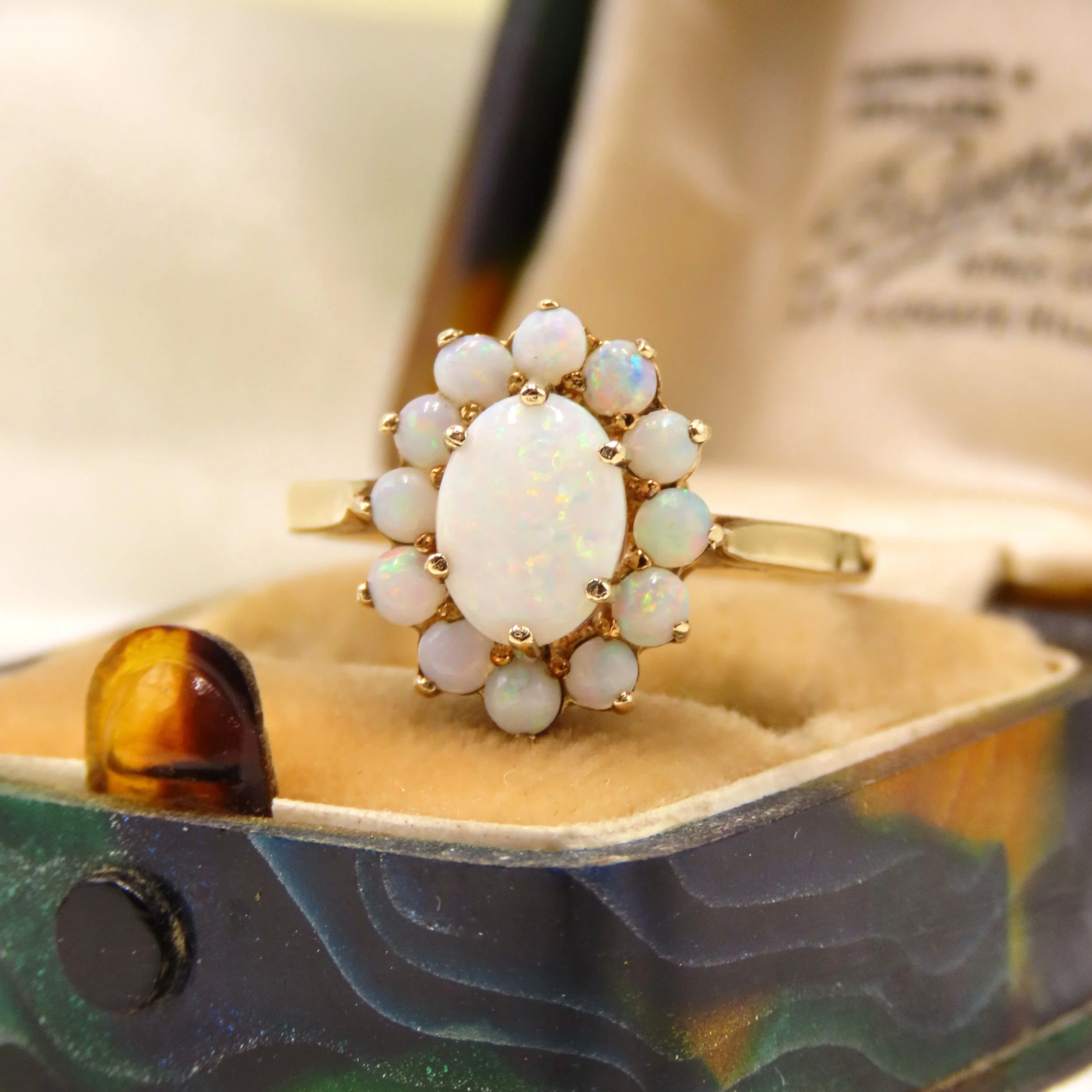 Vintage 9ct Gold Opal Cluster Ring, Size O