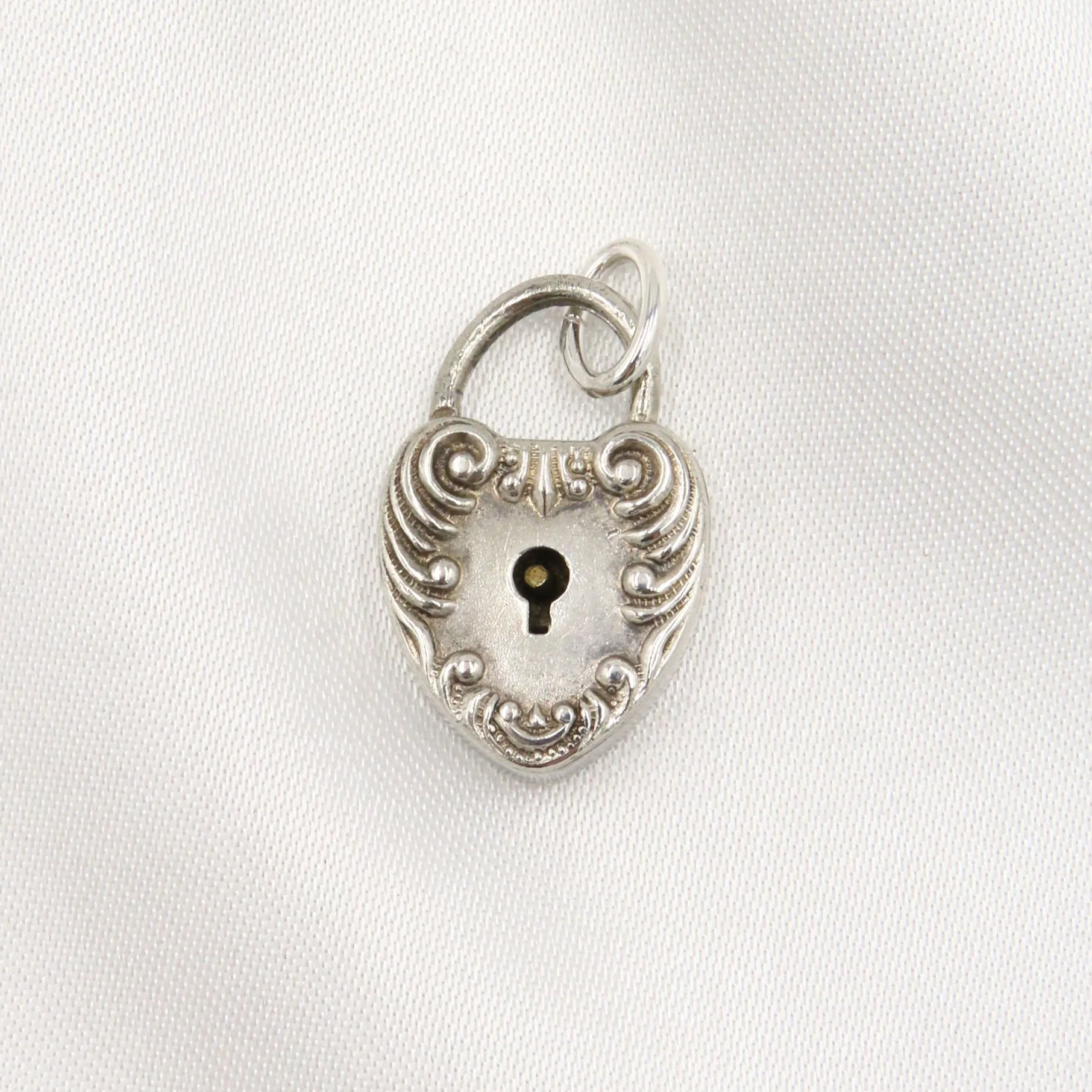 Sterling Silver Scroll Pattern Heart Padlock Charm - D