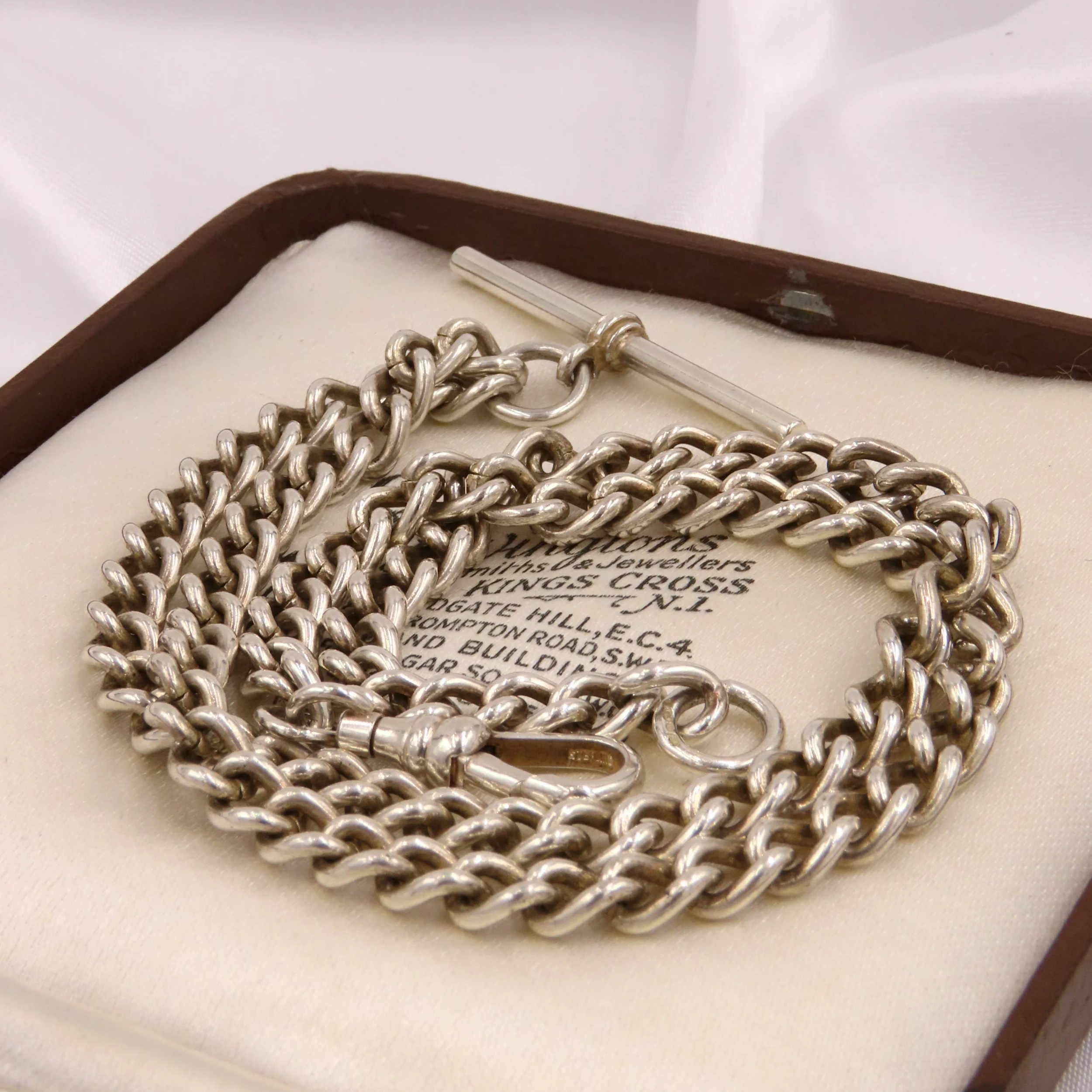 Sterling Silver Albert Chain with T-Bar and Dog Clip (A)