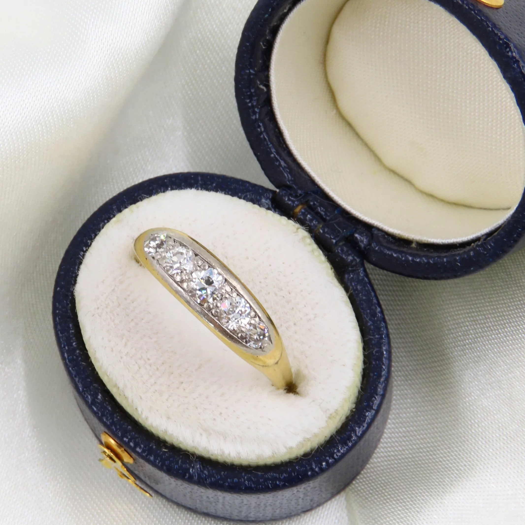 Antique 18ct Gold Old-Mine Cut Diamond Five Stone Ring, Size M