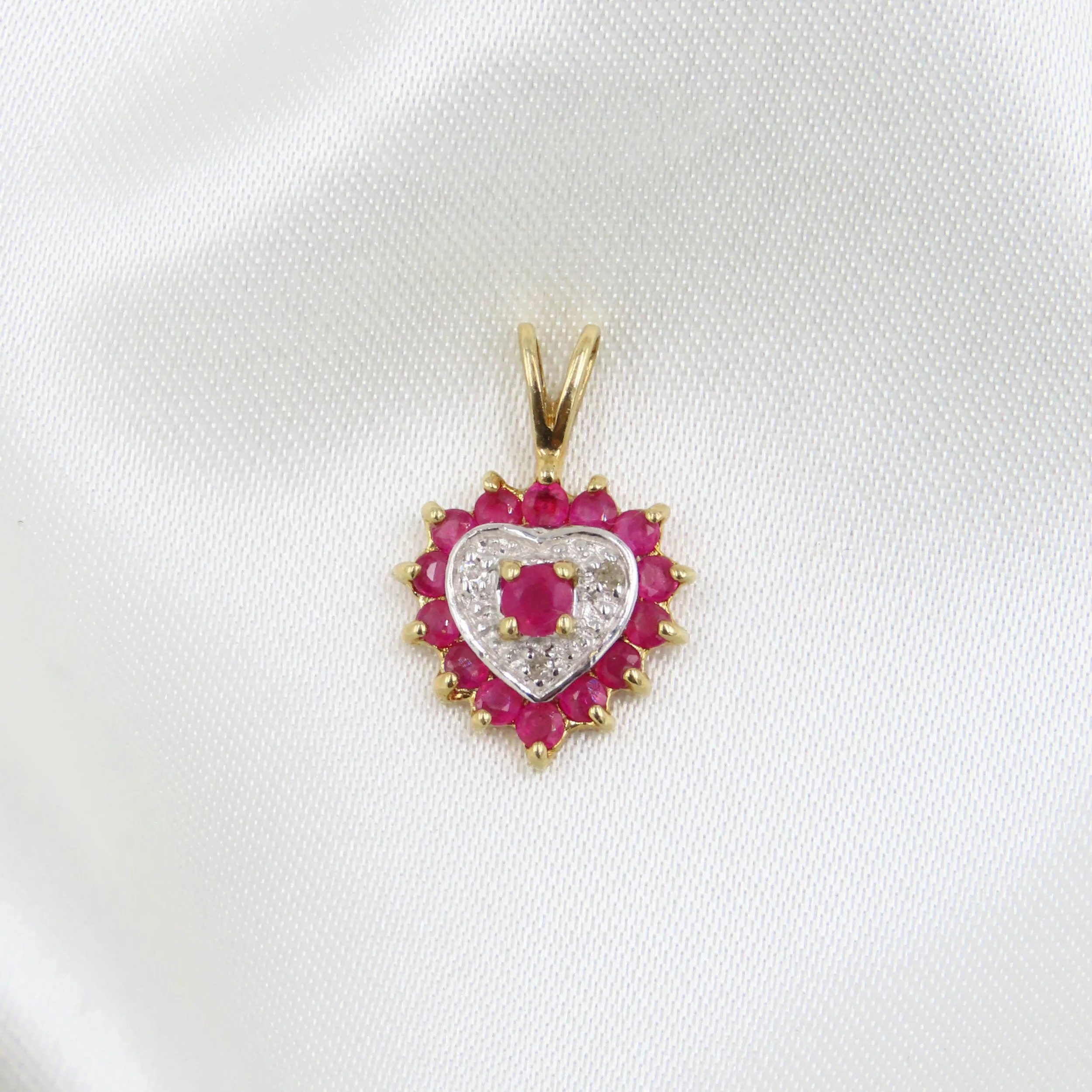 9ct Gold Ruby and Diamond Heart Pendant