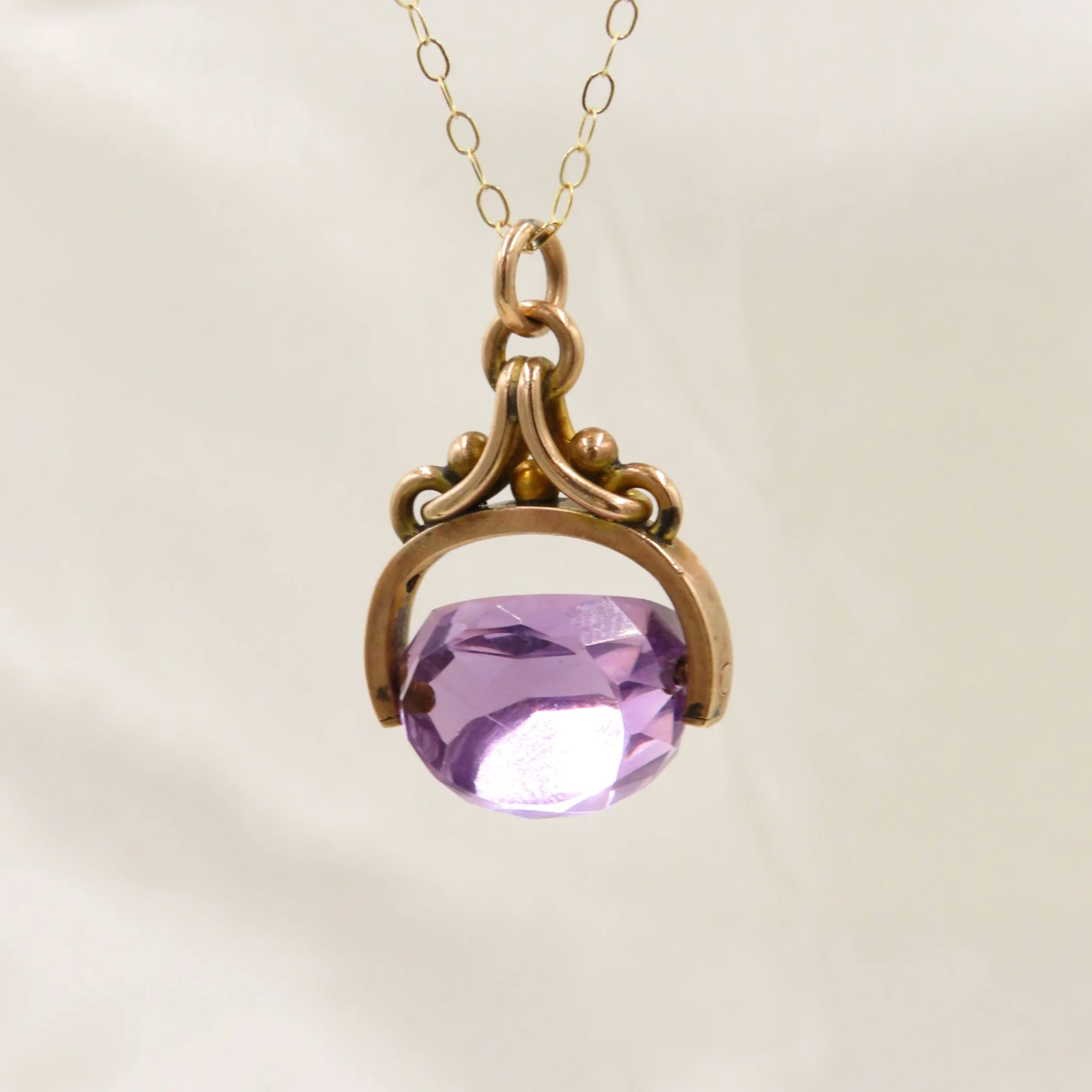 Antique 9ct Rose Gold Amethyst Swivel Fob Pendant