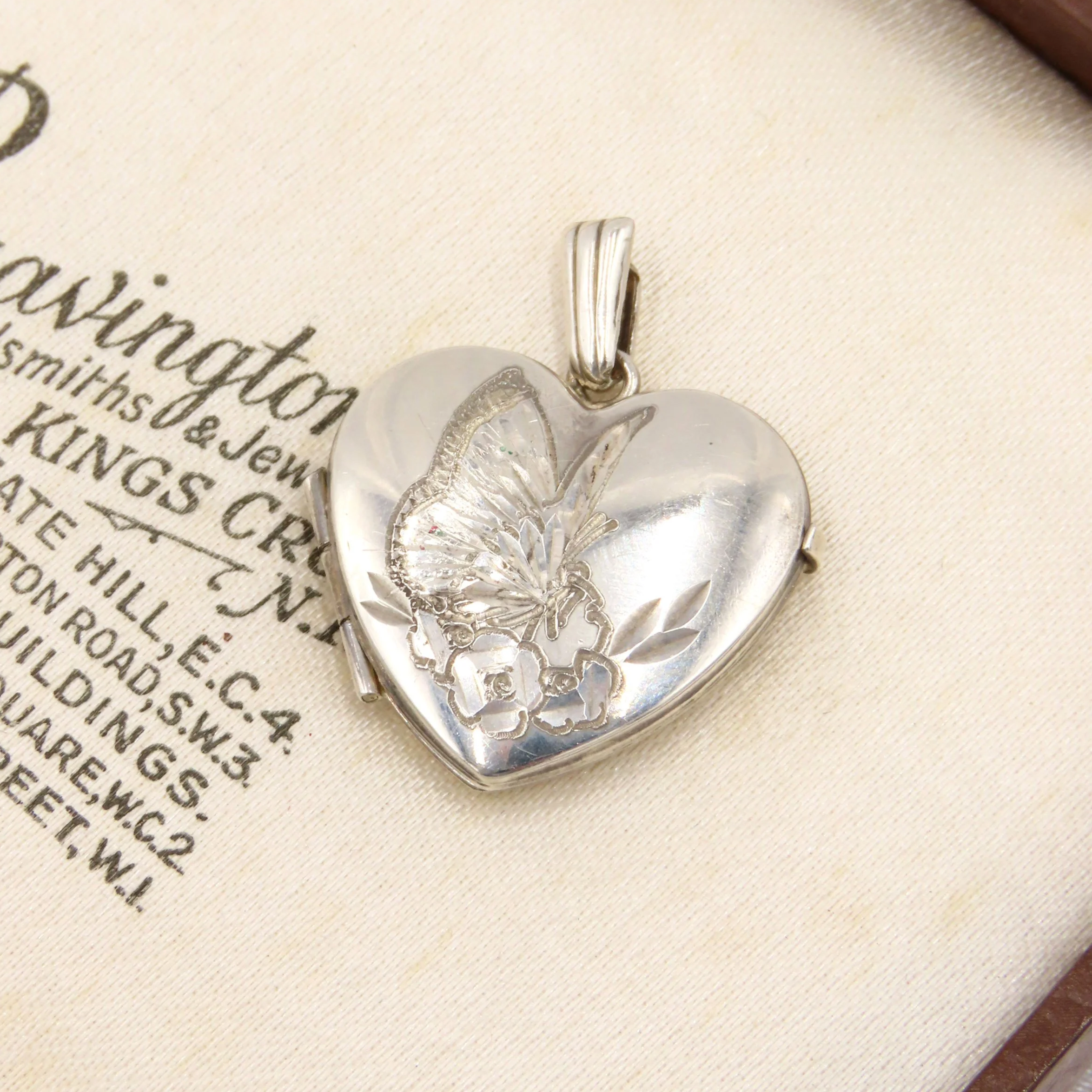 Vintage Sterling Silver Butterfly Heart Locket Pendant