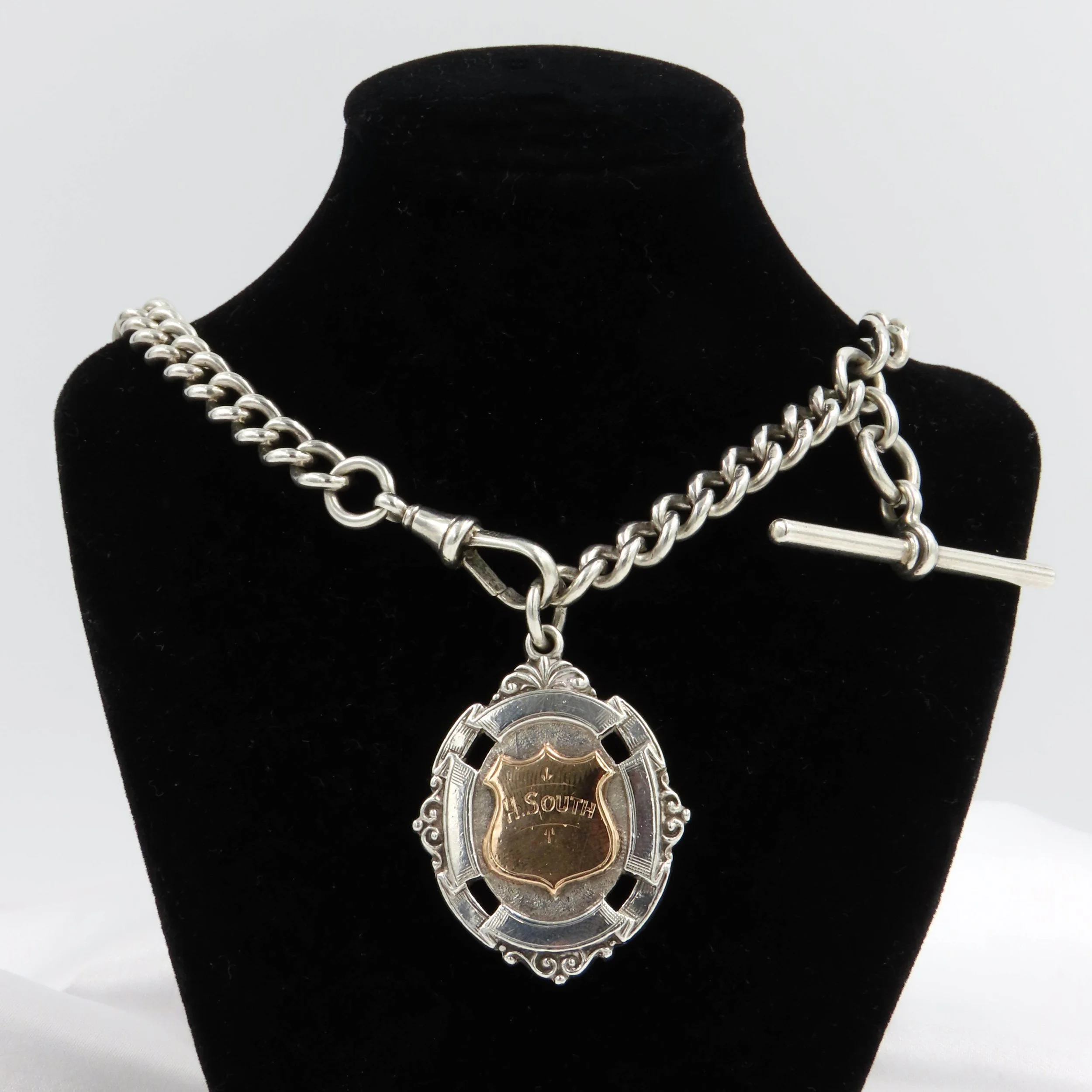 Edwardian Sterling Silver Graduated Albert Chain with Fob