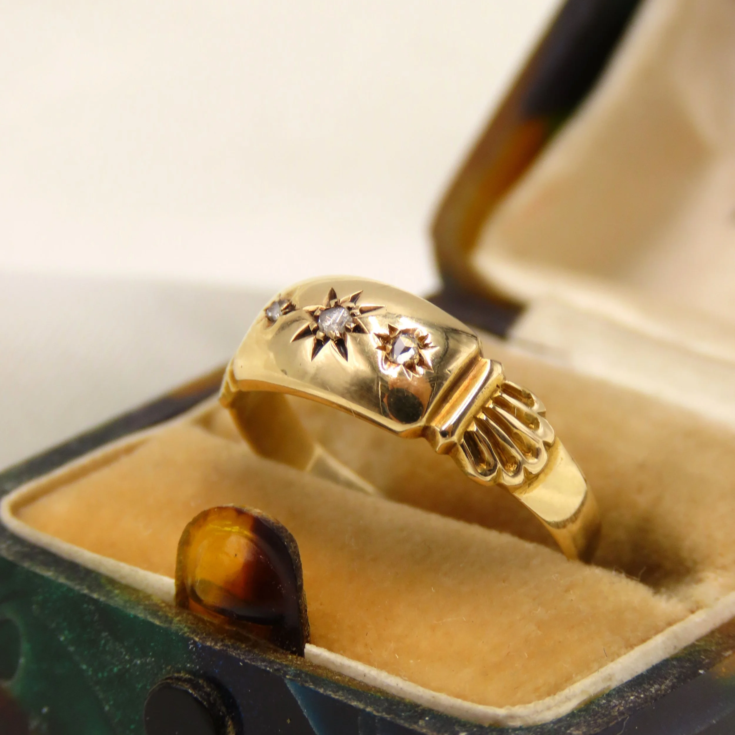 Antique 1902 18ct Gold Star Set Diamond Ring, Size N 1/2