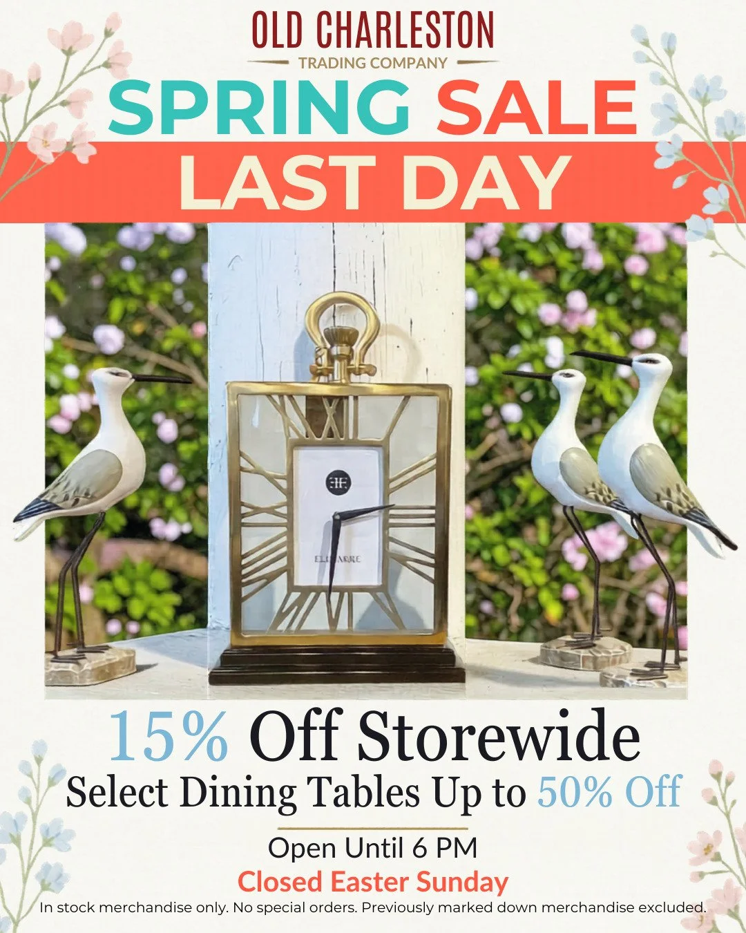 𝗦𝗽𝗿𝗶𝗻𝗴 𝗦𝗮𝗹𝗲 𝗘𝗻𝗱𝘀 𝗧𝗼𝗱𝗮𝘆

Today is the last day of our Spring Sale, shop 𝟭𝟱% 𝗼𝗳𝗳 𝘀𝘁𝗼𝗿𝗲𝘄𝗶𝗱𝗲 𝗮𝗻𝗱 𝘀𝗲𝗹𝗲𝗰𝘁 𝗱𝗶𝗻𝗶𝗻𝗴 𝘁𝗮𝗯𝗹𝗲𝘀 𝘂𝗽 𝘁𝗼 𝟱𝟬% 𝗼𝗳𝗳 𝗯𝗲𝗳𝗼𝗿𝗲 𝘄𝗲 𝗰𝗹𝗼𝘀𝗲 𝗮𝘁 𝟲 𝗣𝗠. We&rsquo;ll be c