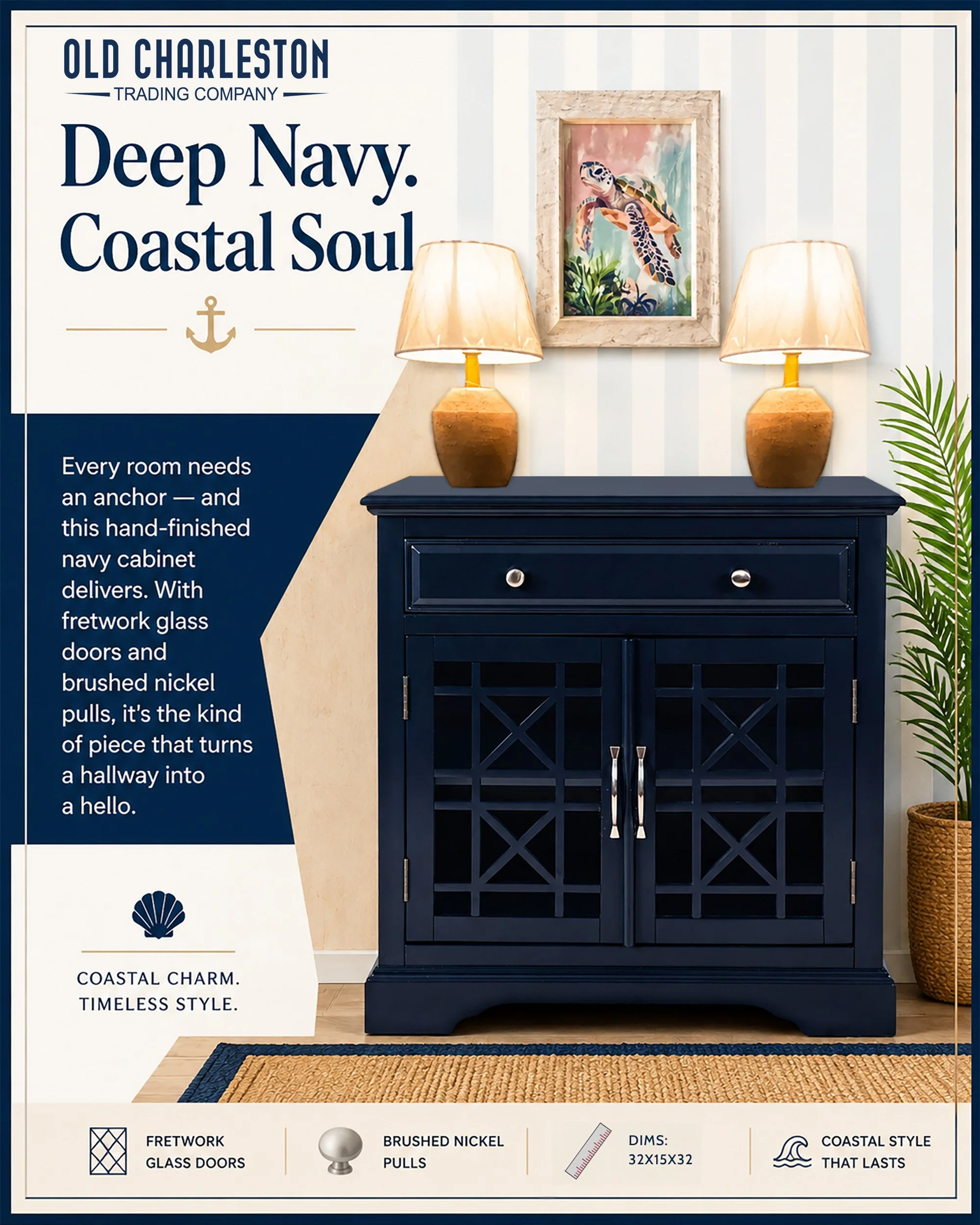 𝗧𝗵𝗲 𝗟𝗶𝘁𝘁𝗹𝗲 𝗡𝗮𝘃𝘆 𝗖𝗮𝗯𝗶𝗻𝗲𝘁 𝗧𝗵𝗮𝘁 𝗦𝘁𝗲𝗮𝗹𝘀 𝘁𝗵𝗲 𝗥𝗼𝗼𝗺&thinsp;&thinsp;
&thinsp;Every room needs a piece that pulls everything together &mdash; and this hand-finished navy cabinet does exactly that.&thinsp;&thinsp;
&thinsp;&