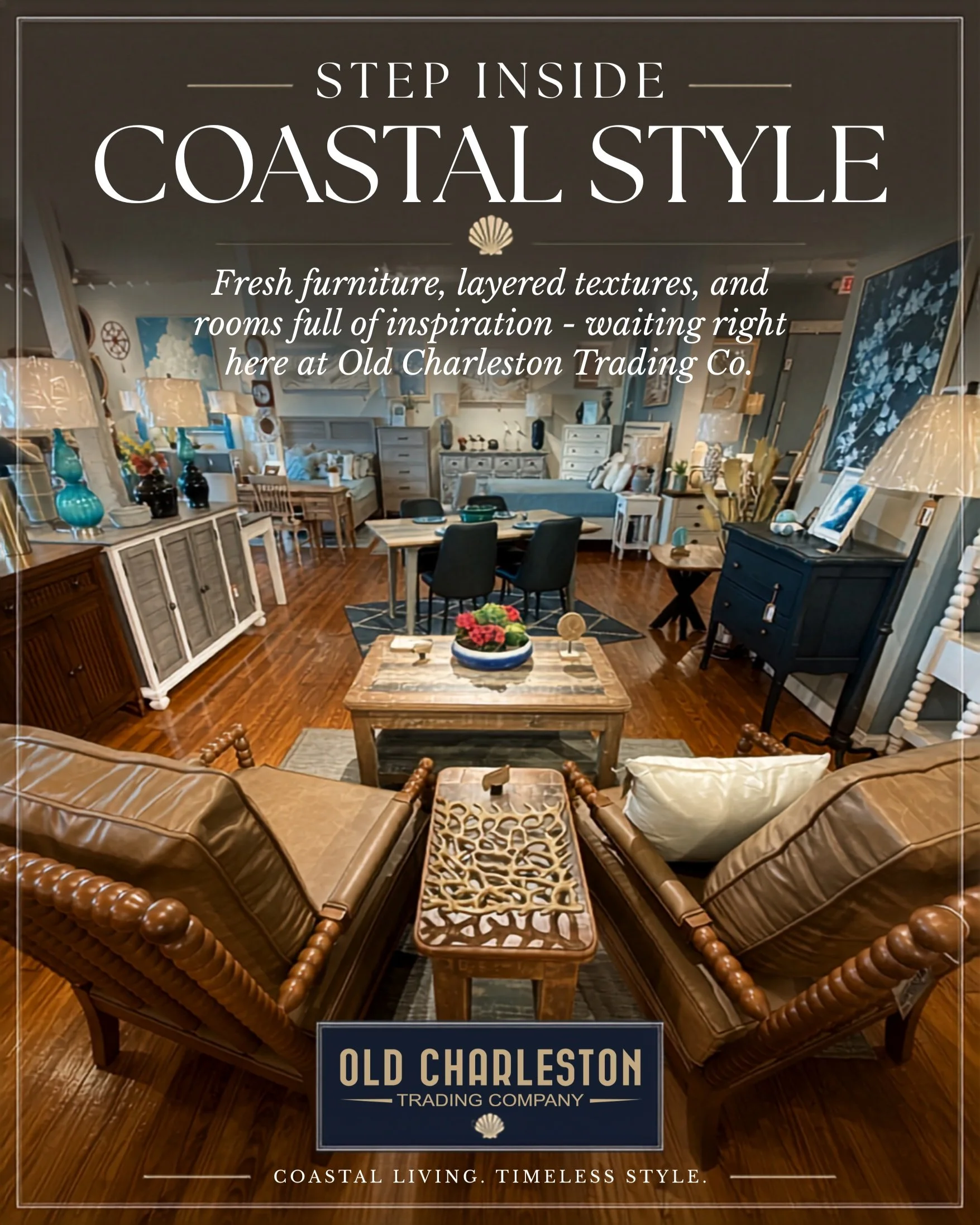 𝗦𝗧𝗘𝗣 𝗜𝗡𝗦𝗜𝗗𝗘 𝗖𝗢𝗔𝗦𝗧𝗔𝗟 𝗦𝗧𝗬𝗟𝗘 🌊
Sometimes the best room inspiration starts by simply wandering.
⠀
Around every corner at Old Charleston Trading Co., you&rsquo;ll find 𝘪𝘯𝘵𝘦𝘳𝘦𝘴𝘵𝘪𝘯𝘨 𝘧𝘶𝘳𝘯𝘪𝘵𝘶𝘳𝘦, 𝘭𝘢𝘺𝘦𝘳𝘦𝘥 𝘵𝘦𝘹