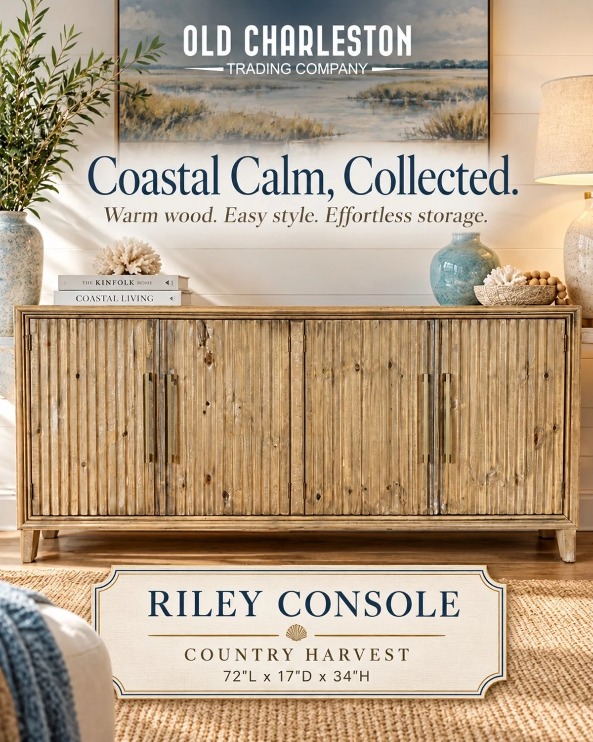 [ WARM WOOD. EASY STYLE. ] 🤎🌾
⠀
Looking for home storage that doesn&rsquo;t look completely boring? 👀
⠀
The Riley Console in Country Harvest brings home that layered, beautifully lived-in coastal look we love &mdash; with the exact kind of rustic 