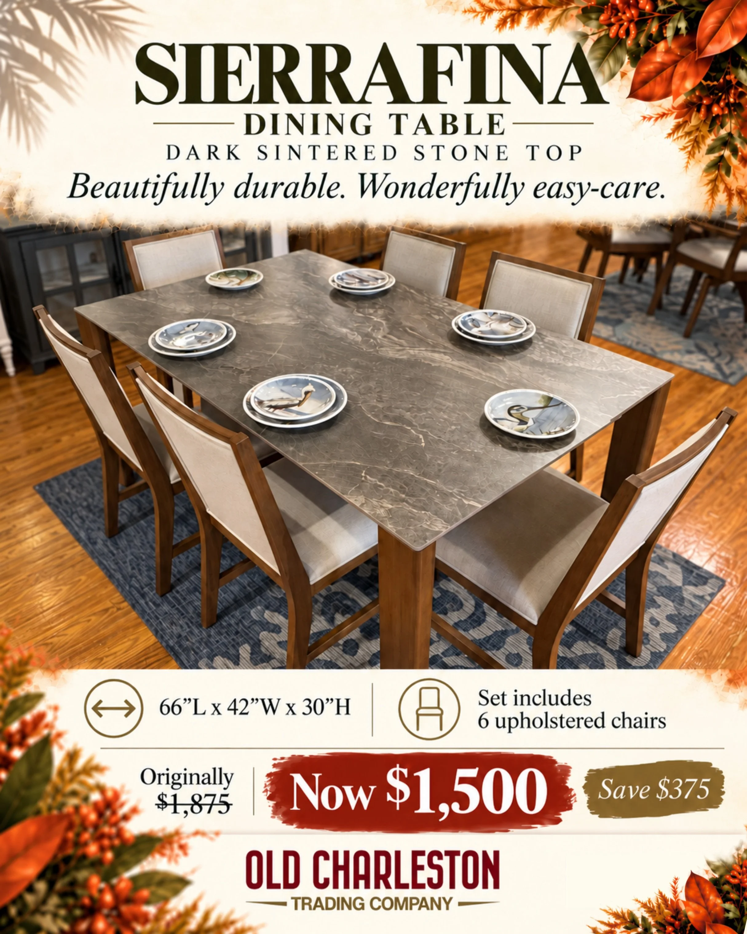 🍷 GORGEOUS ENOUGH FOR GUESTS. TOUGH ENOUGH FOR TUESDAY.

Let's face it...

A beautiful dining table is wonderful.

But a beautiful dining table that's also easy to live with?

NOW WE'RE TALKING! 🙌

Meet the Sierrafina Dining Set.

A stunning dark s