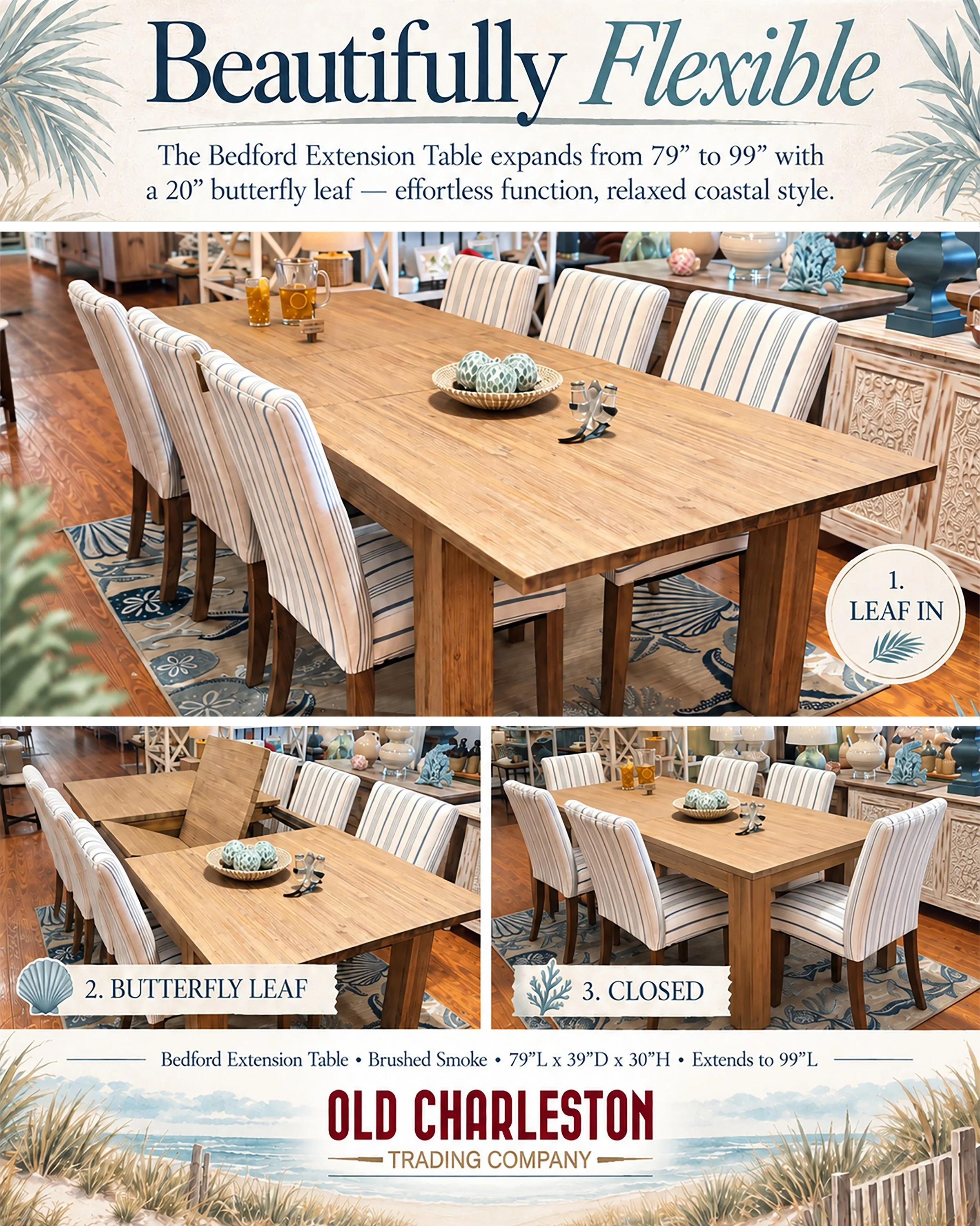 🍷 GOOD COMPANY DESERVES A LITTLE MORE ROOM!

Some tables are made for everyday meals. Others are made for entertaining.

✨ THE BEDFORD DOES BOTH.

Beautifully finished in Brushed Smoke, the Bedford Extension Table brings relaxed coastal elegance to 
