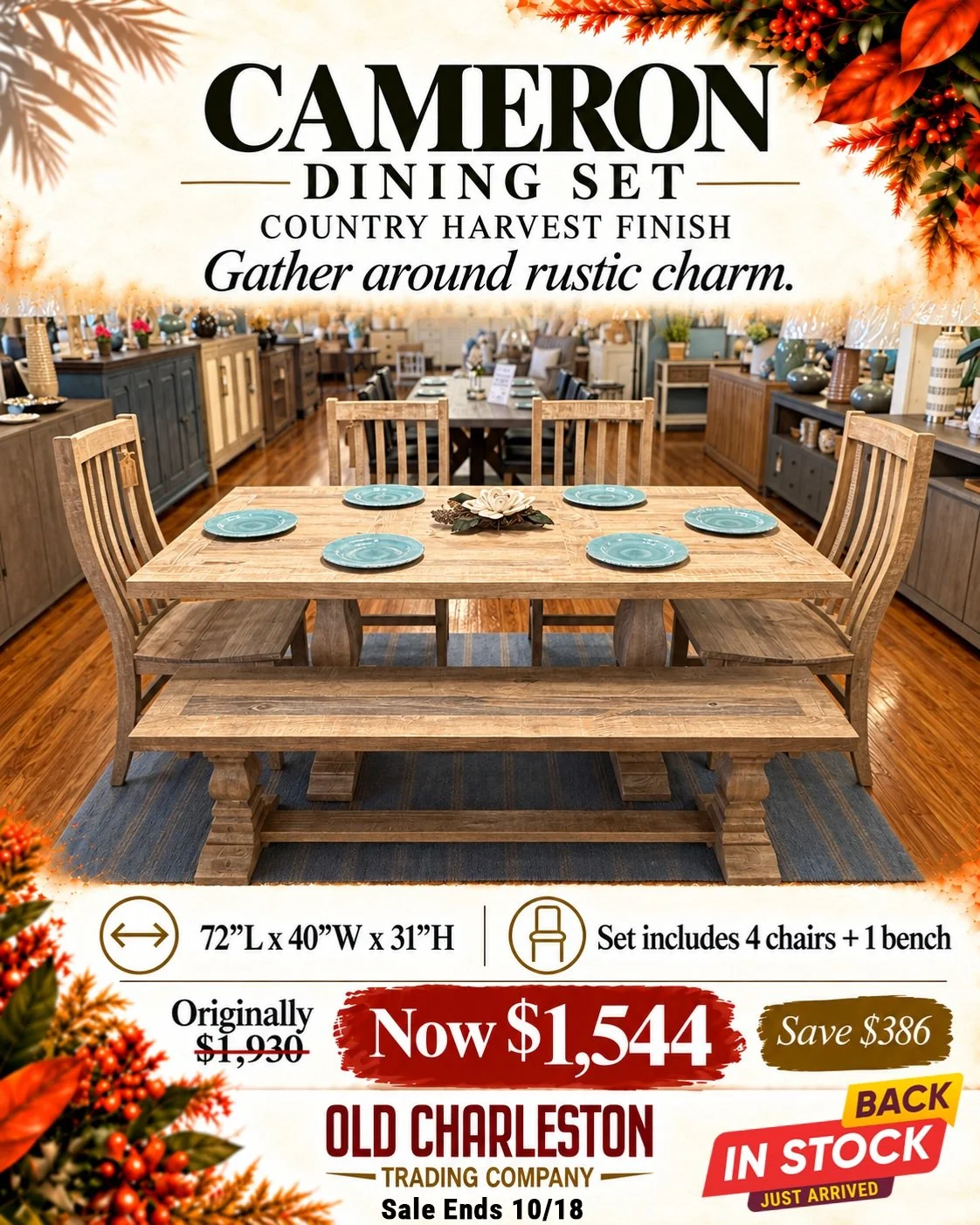🍂 BACK IN STOCK &mdash; AND STILL ON SALE 🍂

The Cameron Dining Set is officially back, but you&rsquo;ll have to act fast. We just received 2 more sets, and they are fully included in our Fall Dining Sale through October 18!

💰 THE DEALS:
&bull; 2