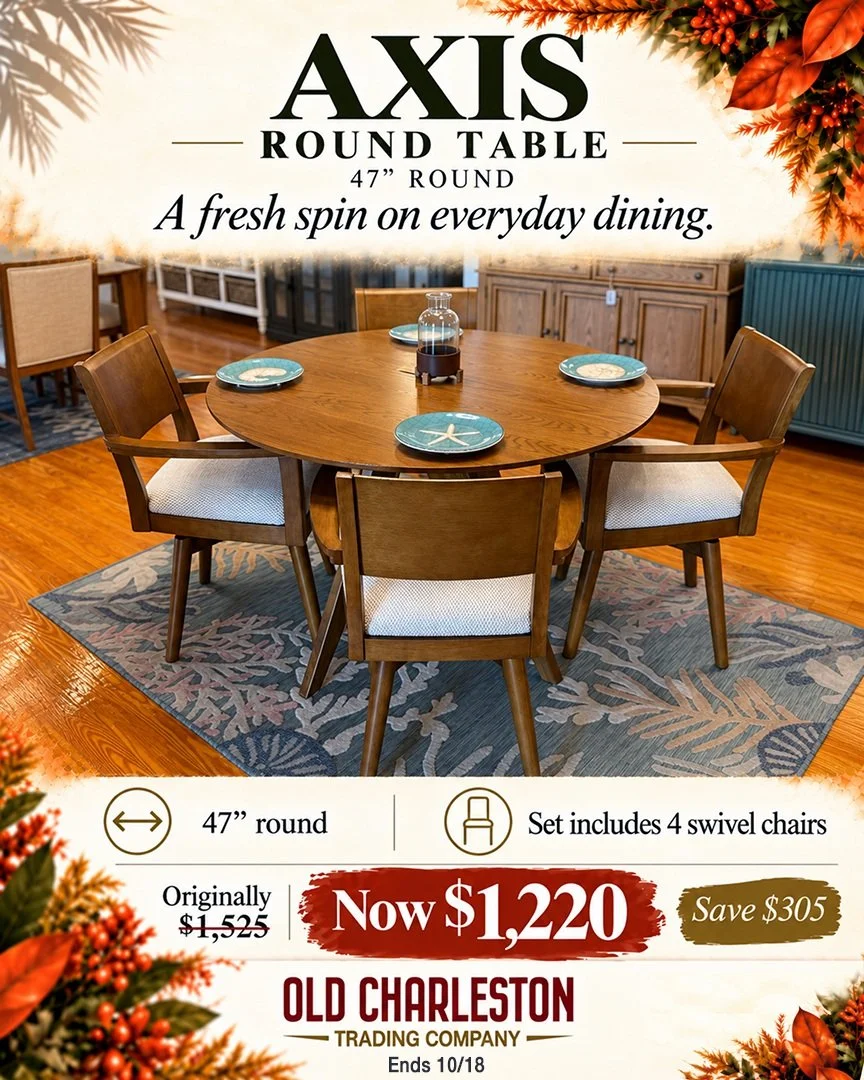 🌀 DINNER JUST TOOK A TURN FOR THE BETTER!

Who says dining chairs have to sit still? 😉

Meet the Axis Dining Set &mdash; a 47" round table paired with FOUR swivel chairs that make gathering around the table a little more fun!

🍽️ Beautiful ro