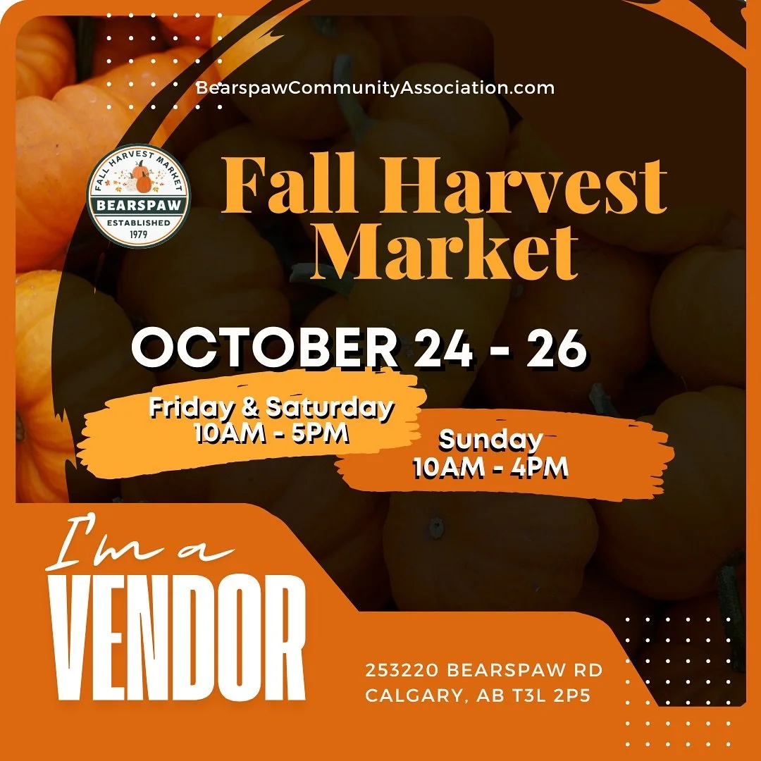 🍂✨ Don't miss the Fall Harvest Market at Bearspaw Community Association! ✨🍂

📅 October 24 &amp; 25 | ⏰ 10 AM &ndash; 5 PM
📅 October 26 | ⏰ 10 AM &ndash; 4 PM

I'm excited to join as a vendor with La Mexicana Bakery Studio 🎉, featuring handcrafte