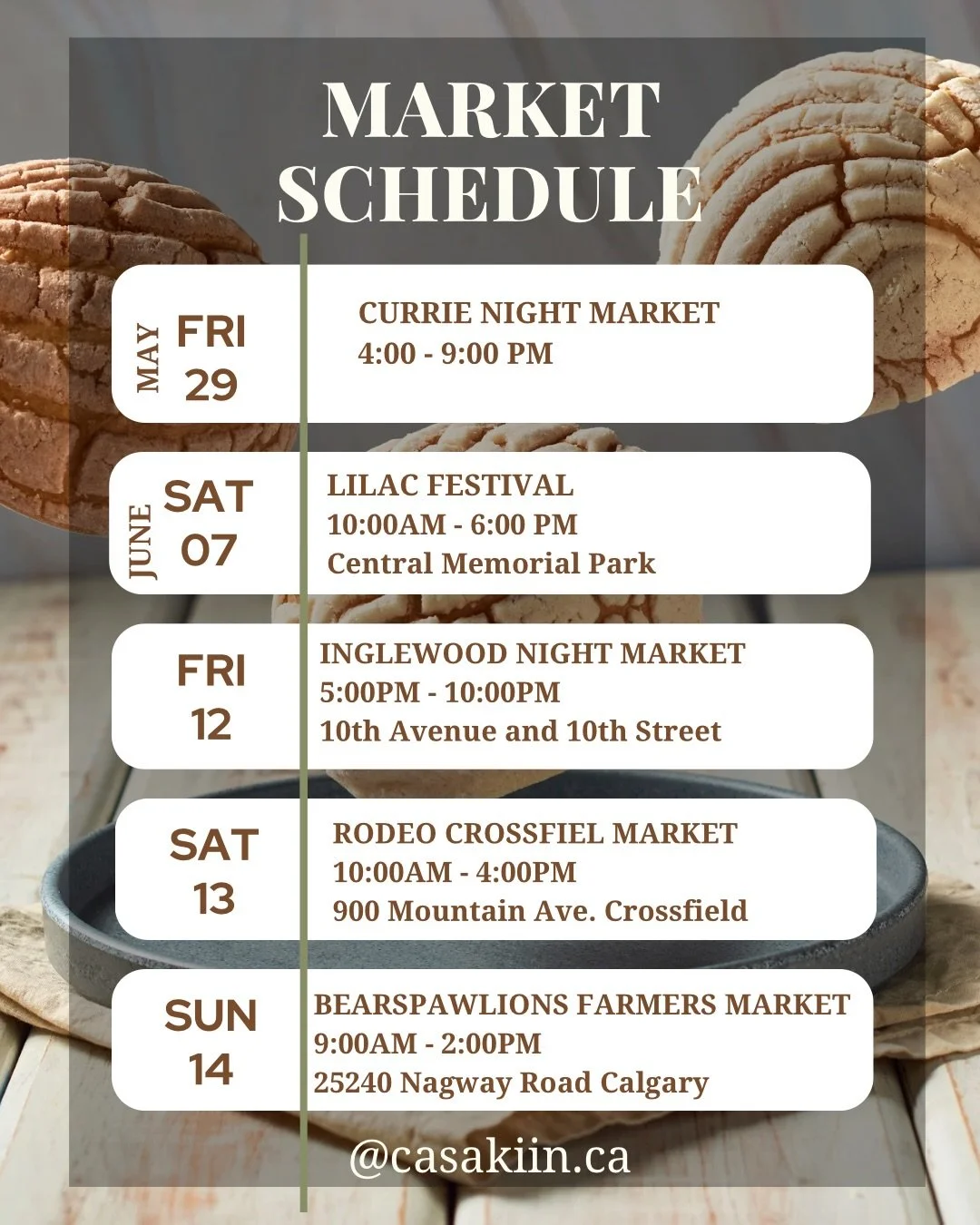 Casa K&rsquo;iin will be present at Farmers markets and events over the next season 👩🏼&zwj;🌾🥖🥐☕️

Here&rsquo;s our schedule so you know exactly where to find us &mdash; from night markets to festivals and local community events.

Pan dulce, past