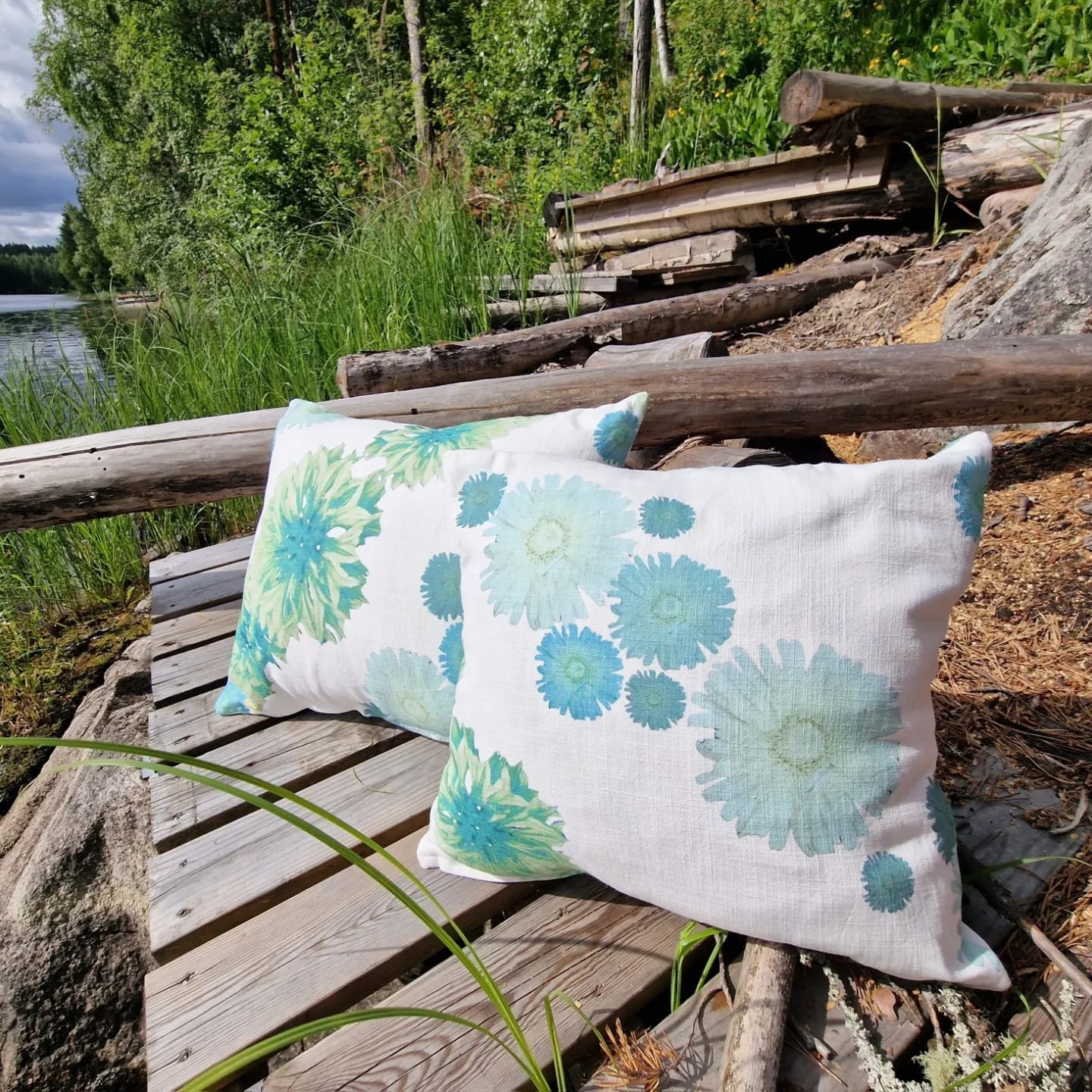 Kesäinen kukka pellava tyynynpäällisiin