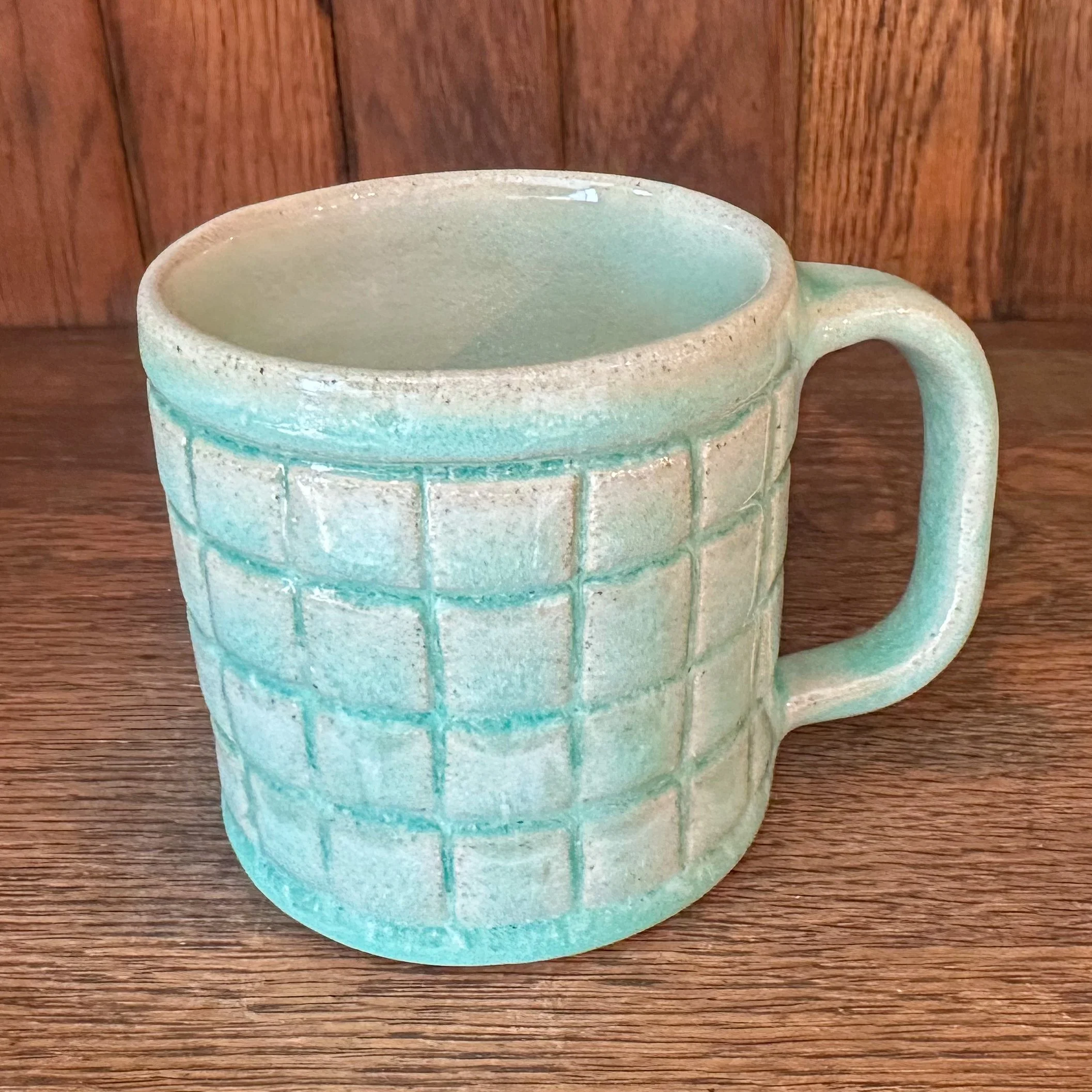 Hand Carved Grid Mug