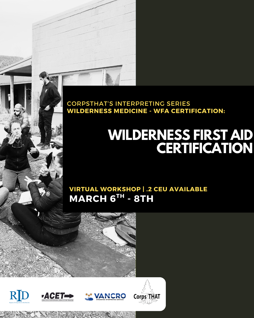 Wilderness First Aid (In Person)- 2.1 CEUs Offered
