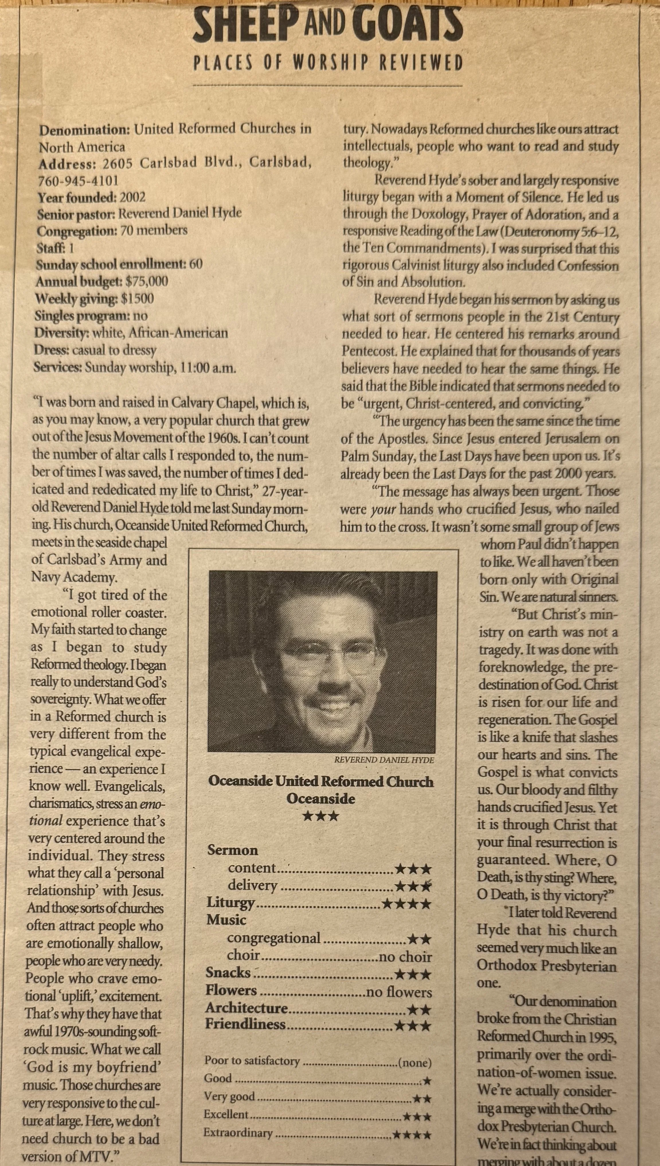 A 2002 local media column "Sheep & Goats"