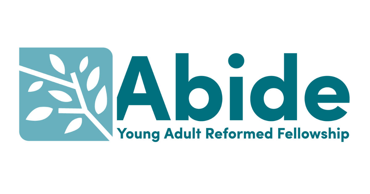Logo for Abide Young Adult Reformed Fellowship, featuring a stylized tree with leaves on a light blue background and the text 'Abide' and 'Young Adult Reformed Fellowship'