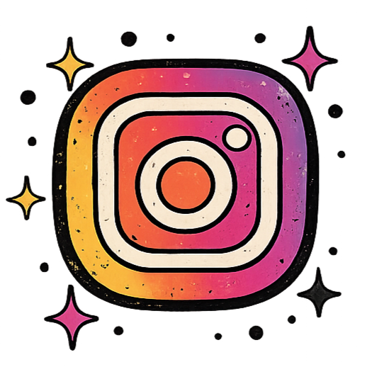 Colorful Instagram logo with stars around it.