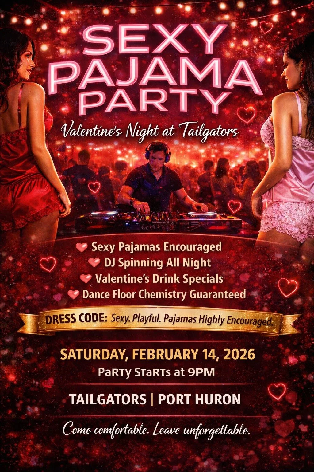 image of a DJ and two girls in pajamas at a sexy pajama party