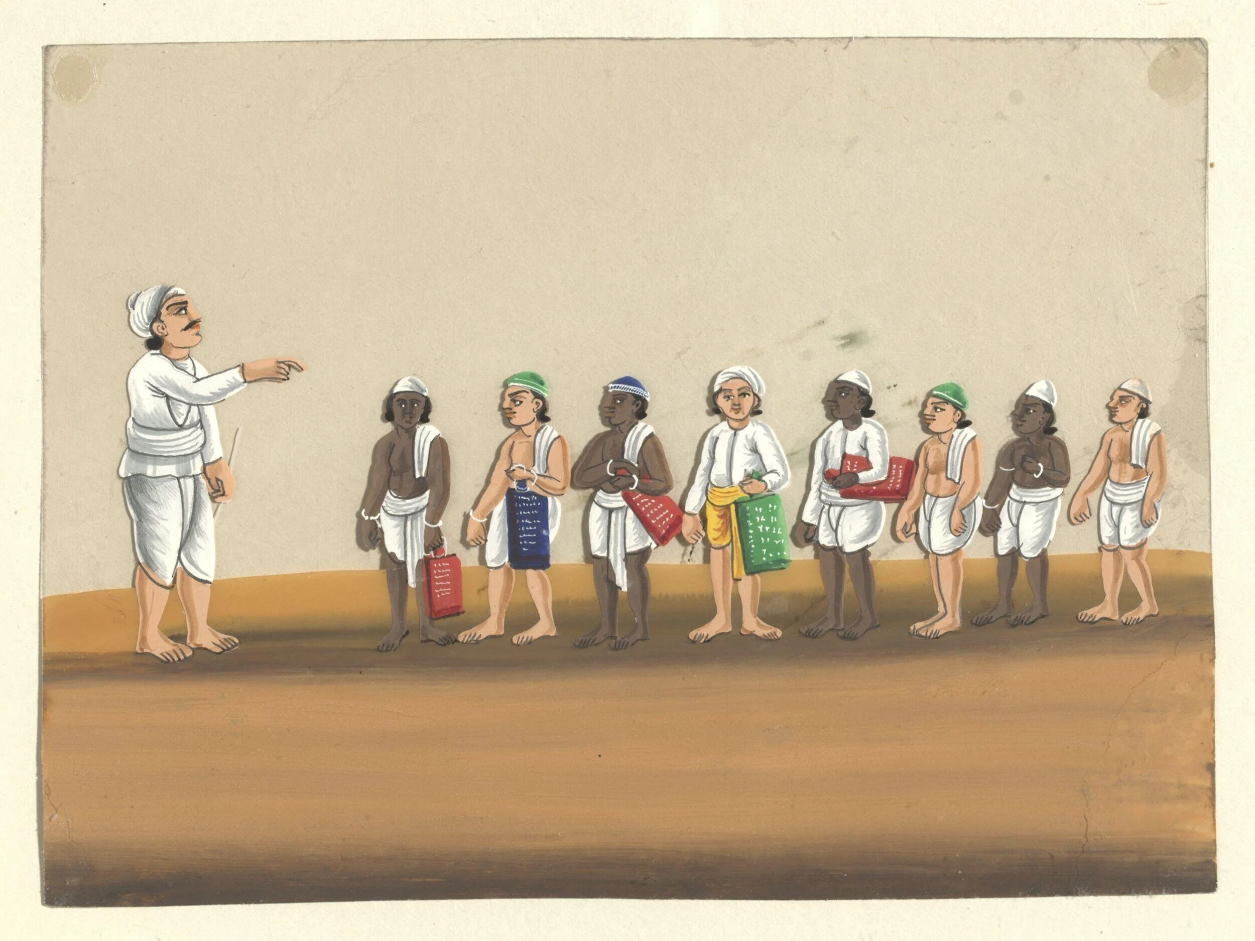 One of eleven paintings depicting schools. An arithmetic lesson, Benares, ca.1860