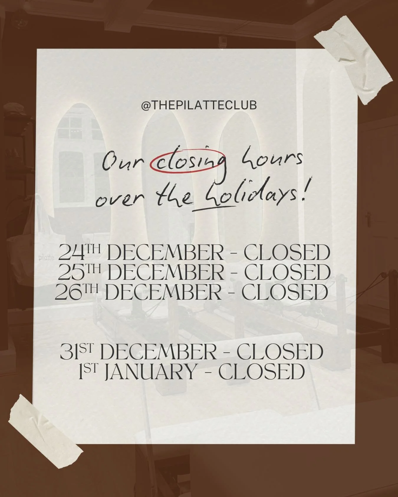 Holiday Hours Alert! 🕒 Plan your sessions accordingly and step into the season feeling aligned. 🤎✨