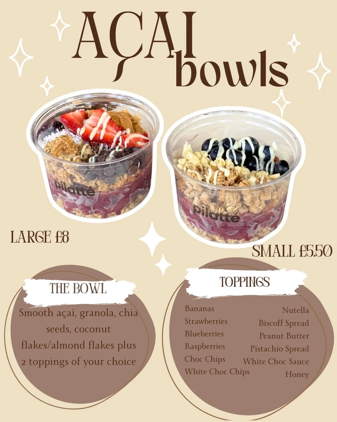 Pilatt&eacute; A&ccedil;ai Bowls: a sweet, satisfying treat that&rsquo;s actually good for you 🫐✨ 
Build it your way with your favourite toppings. We can&rsquo;t wait to see your combo! 🍓🫐🍌