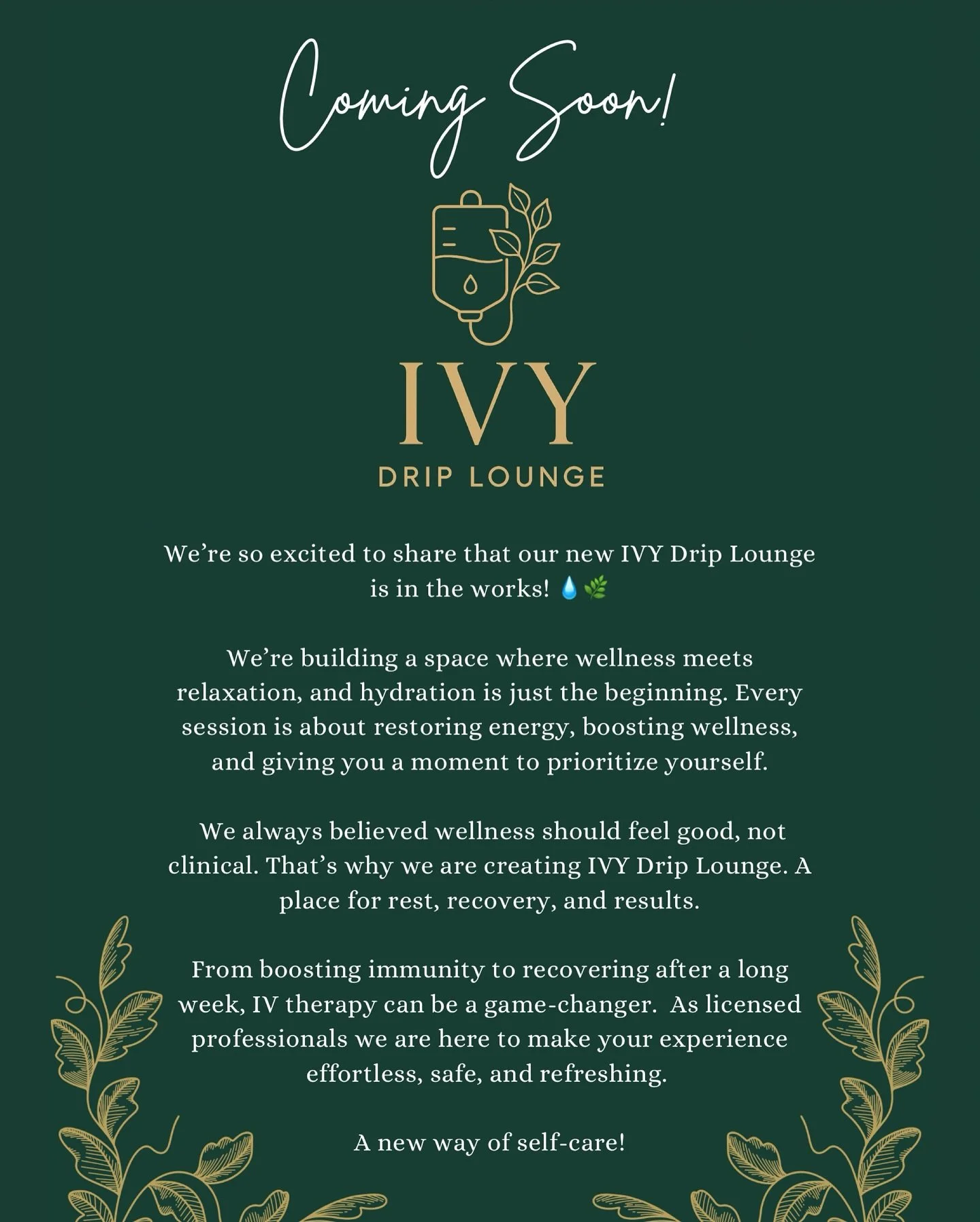 Big things are happening&hellip; and we couldn&rsquo;t be more excited to share this with you. The journey is just beginning and YOU are part of it! 

IV therapy + events + community = your new wellness home. 🌿 

Like this page to be the first to kn