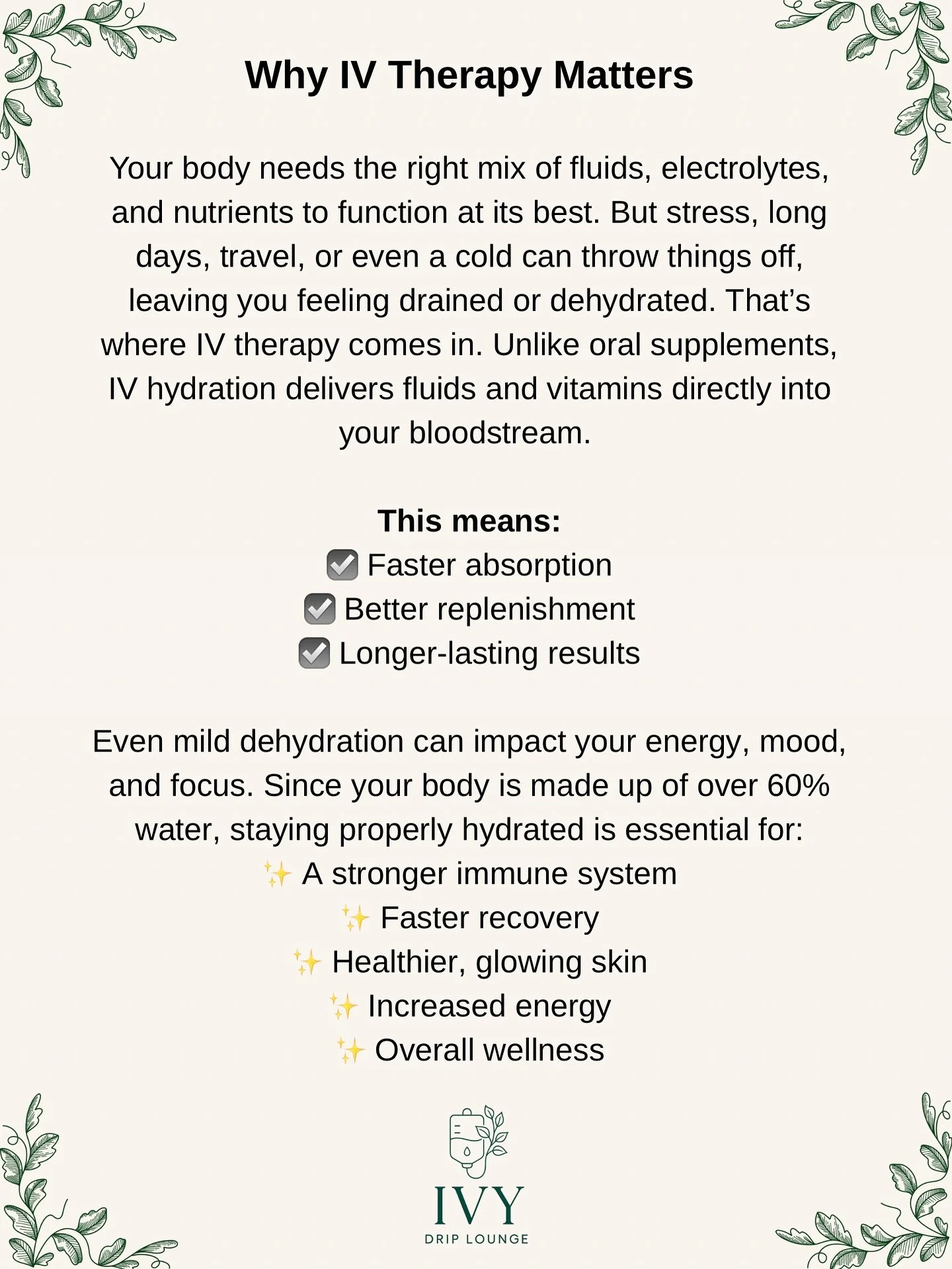 IV fluids + essential vitamins = faster recovery, stronger immunity, more energy, and effortless wellness. 🩵