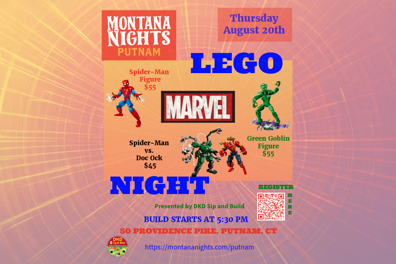 Montana Nights Putnam - FAMILY FRIENDLY - Marvel LEGO Sip &amp; Build
