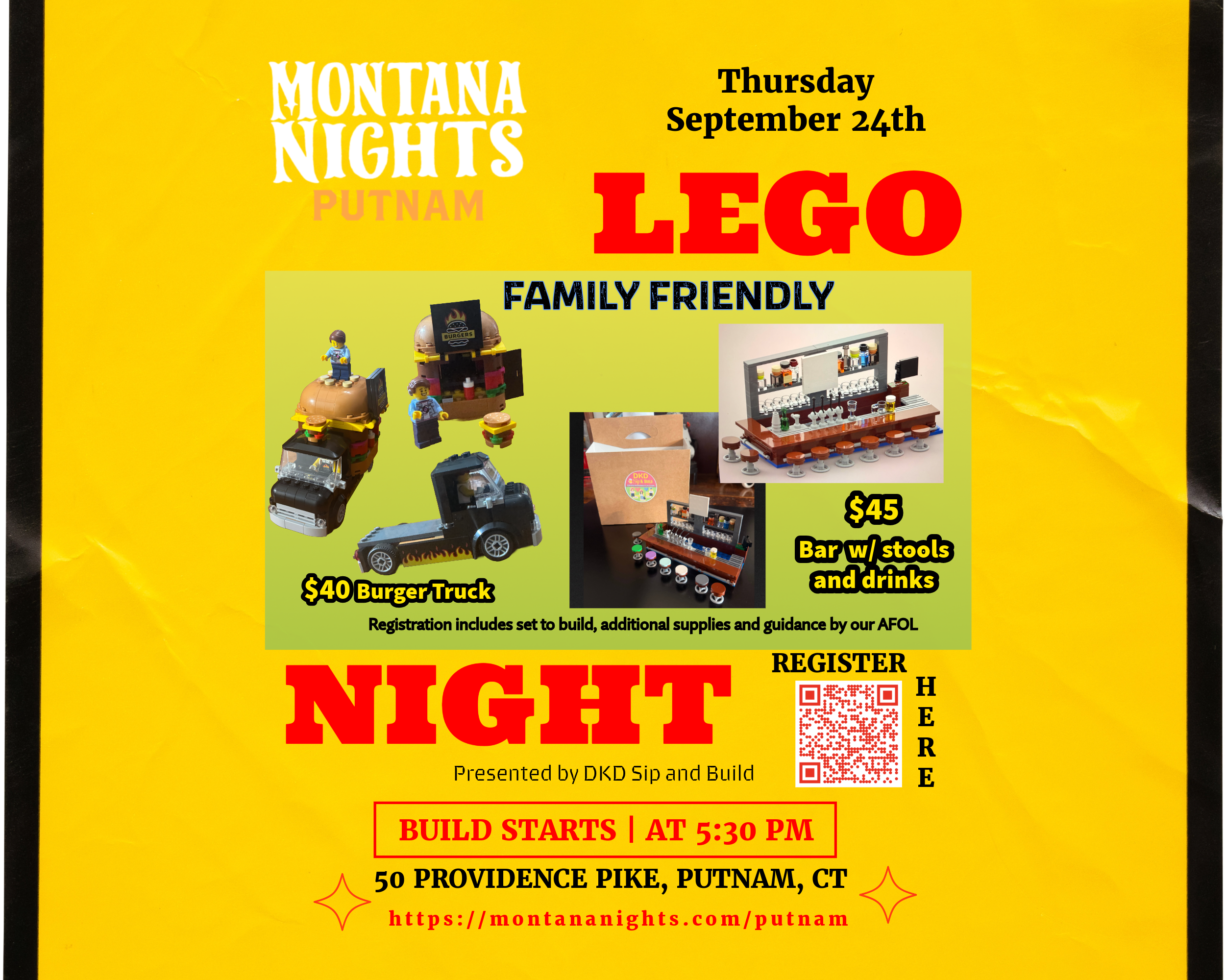 Montana Nights Putnam - FAMILY FRIENDLY - Thirsty Thursday Burger Truck or Bar LEGO Sip and Build